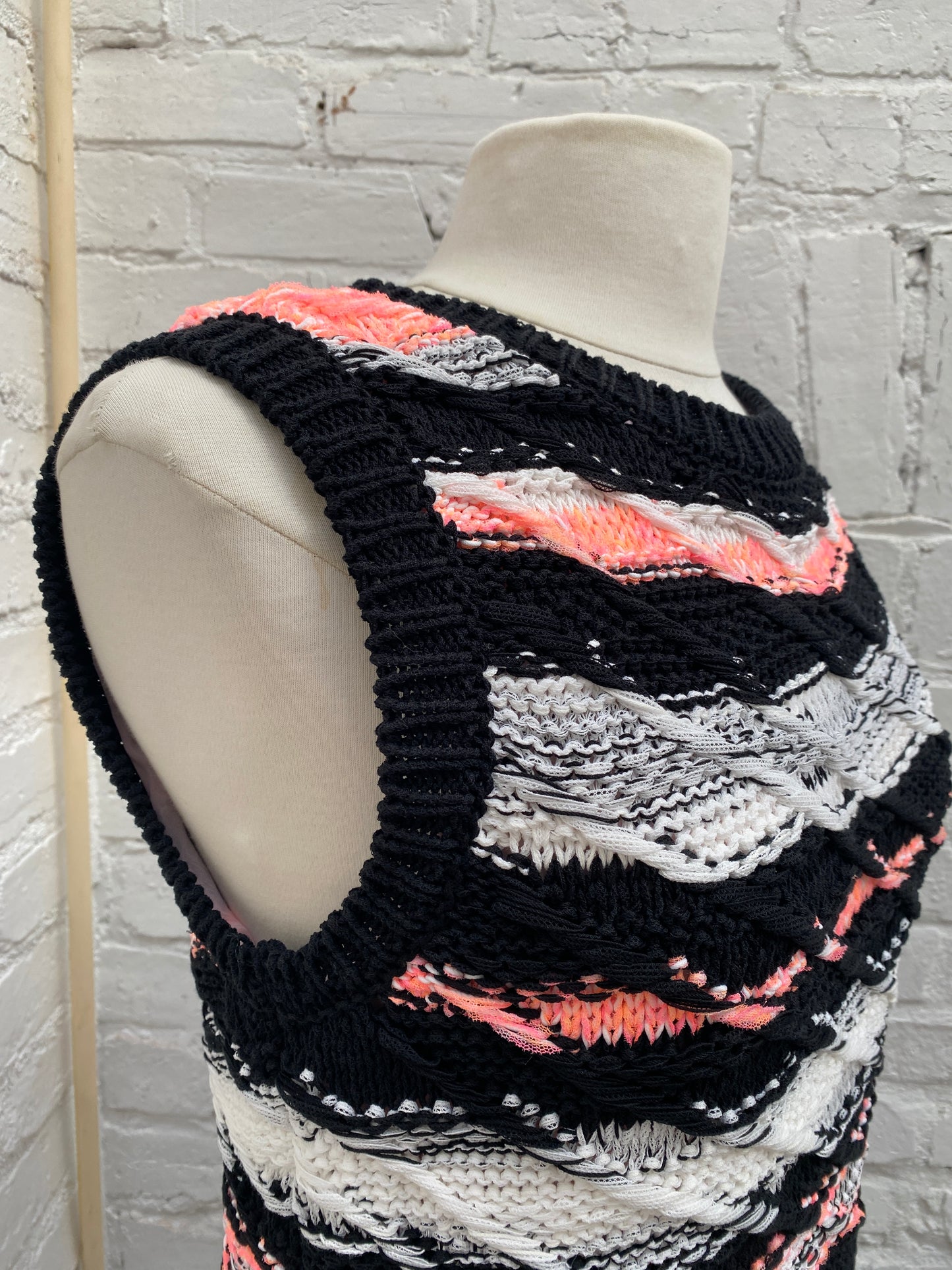 Chanel 2020 Black, Pink, & White Woven Striped Mini Dress, 42