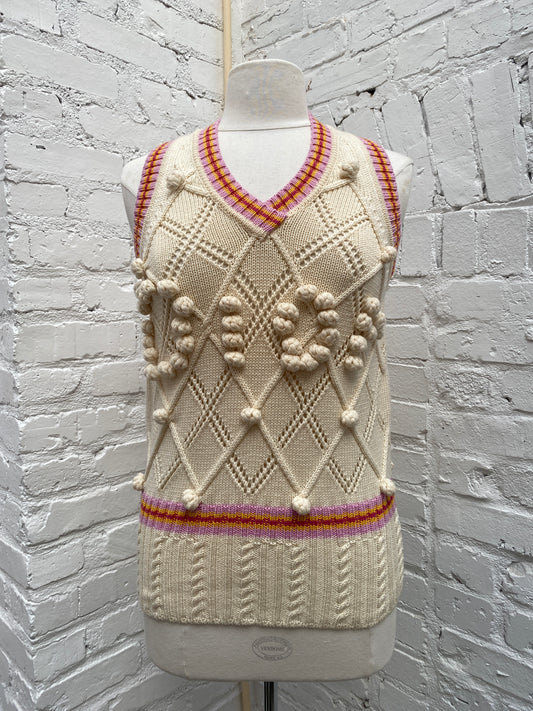 Christian Dior Cream, Pink, & Yellow Wool Vest, 6