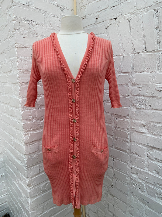 Chanel Peach Long Cotton Blend Button Cardigan (As is), 40