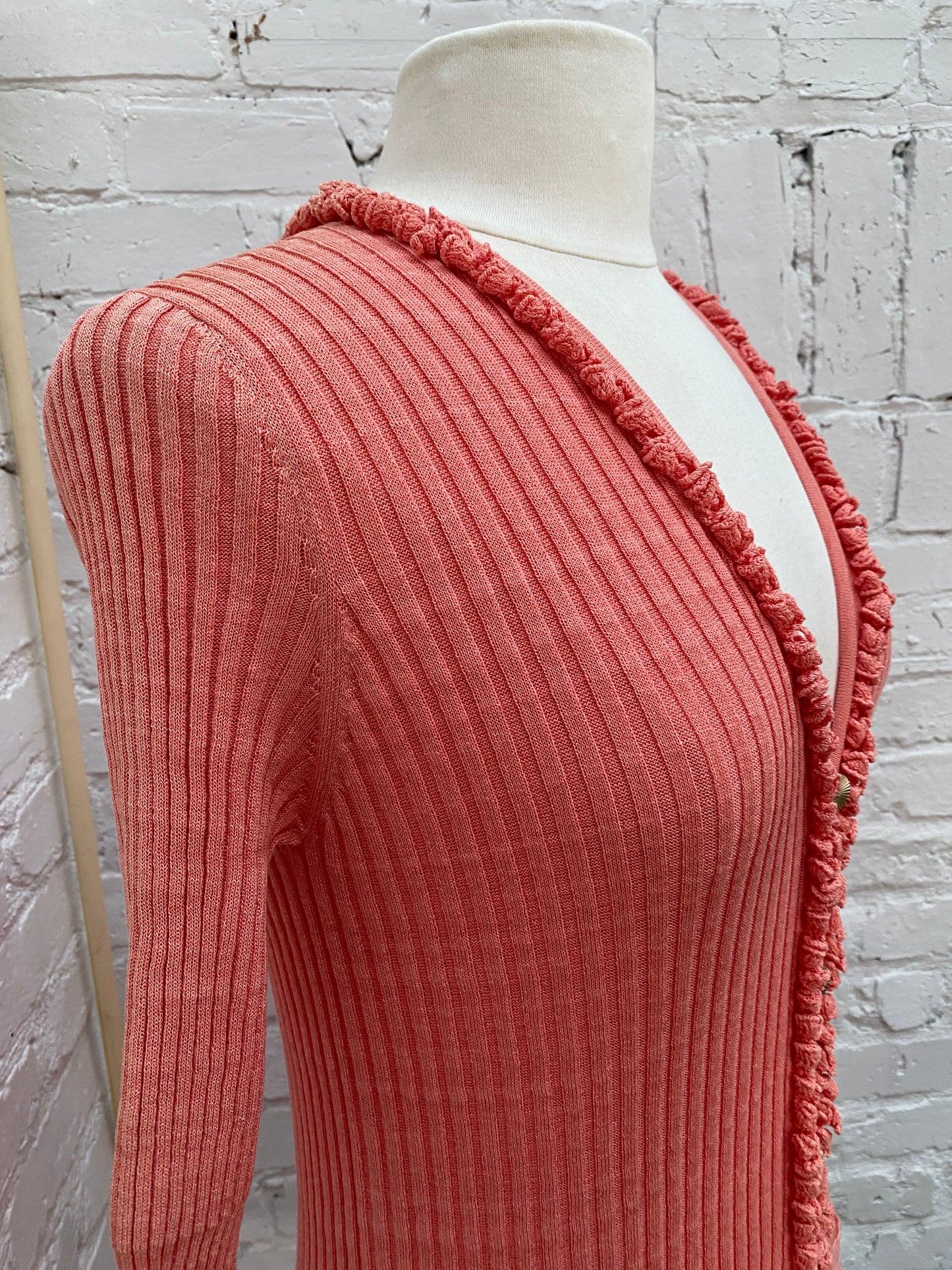 Chanel Peach Long Cotton Blend Button Cardigan (As is), 40