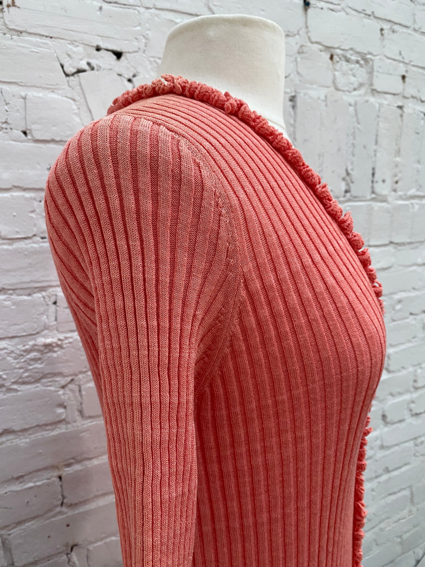 Chanel Peach Long Cotton Blend Button Cardigan (As is), 40