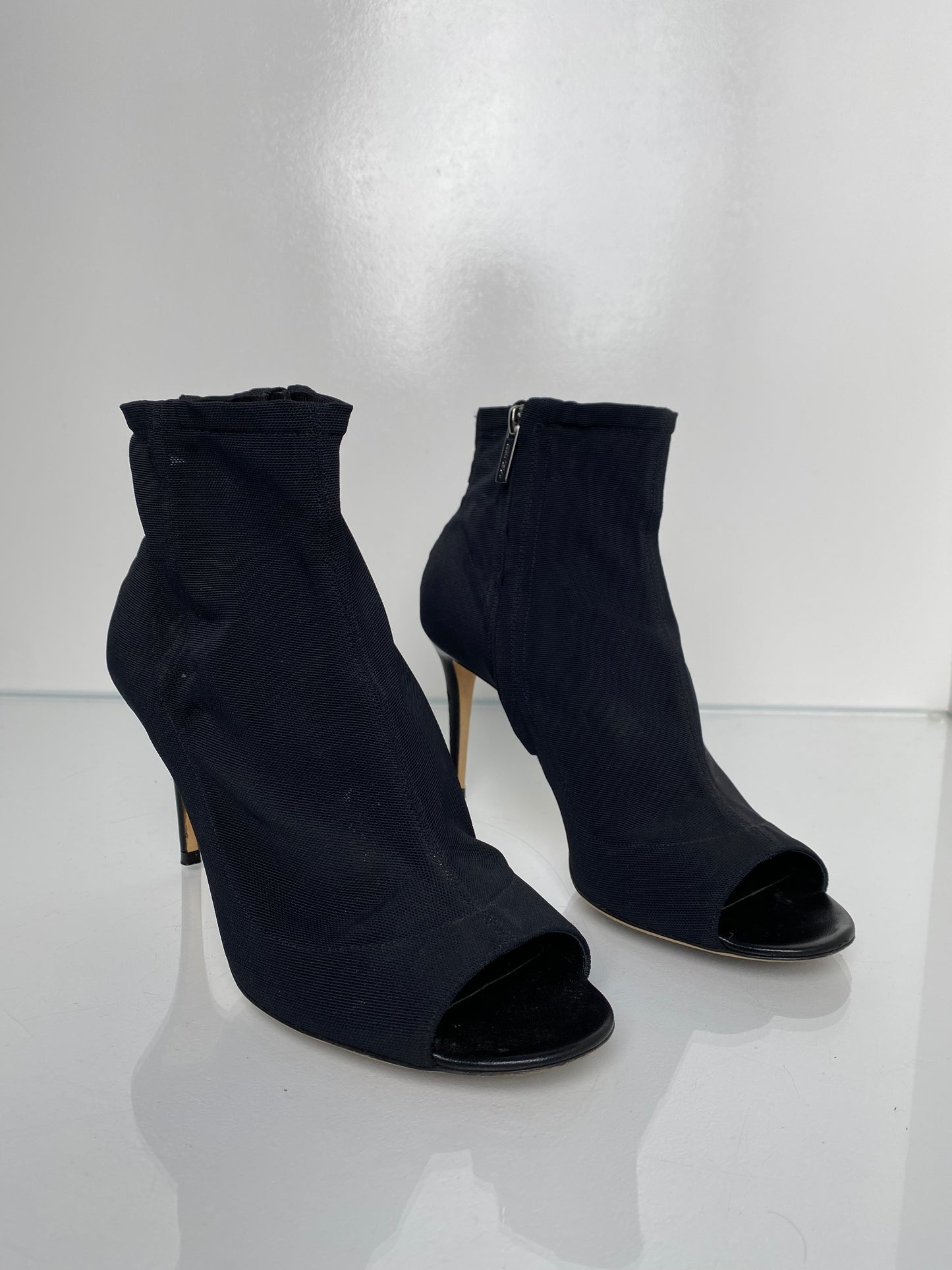 Jimmy Choo Black Mesh Peep Toe Heels, 40