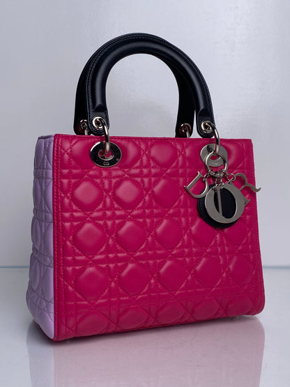 Christian Dior Pink & Black Medium Lady Dior Bag SHW