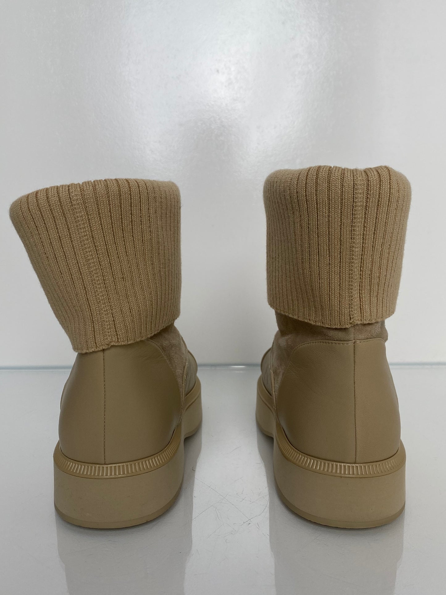 Chanel Beige Knit Quilted Lambskin & Suede Boots, 8