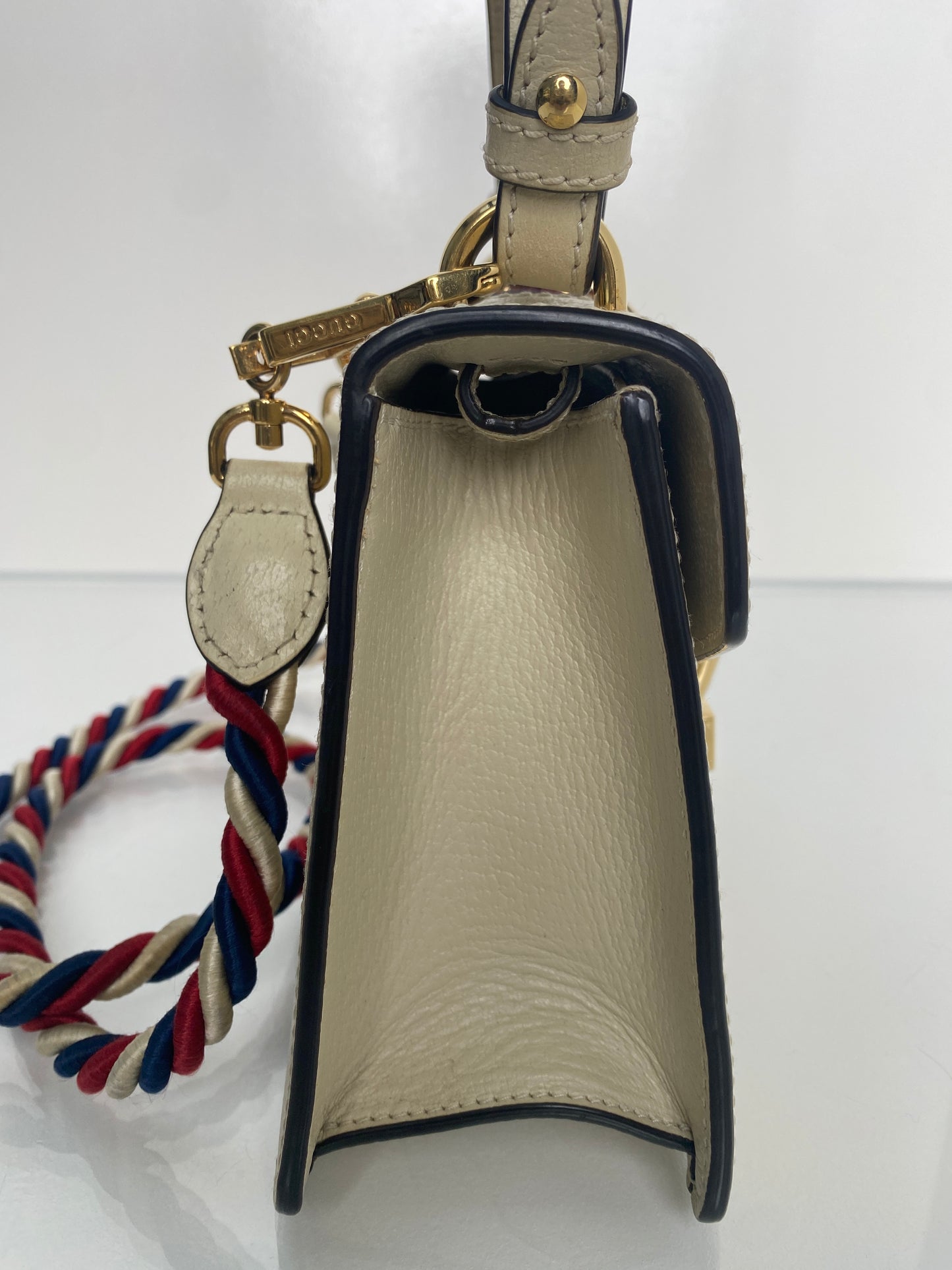 Gucci Cream & Webstripe Bee & Star Sylvie Top Handle Bag GHW