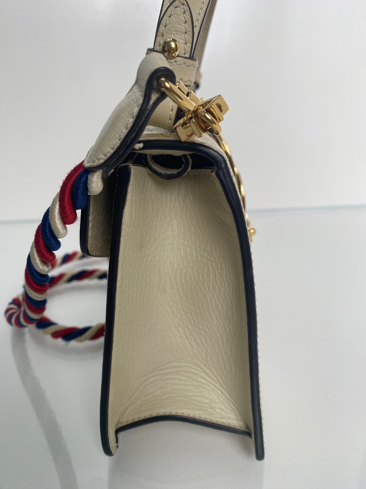 Gucci Cream & Webstripe Bee & Star Sylvie Top Handle Bag GHW