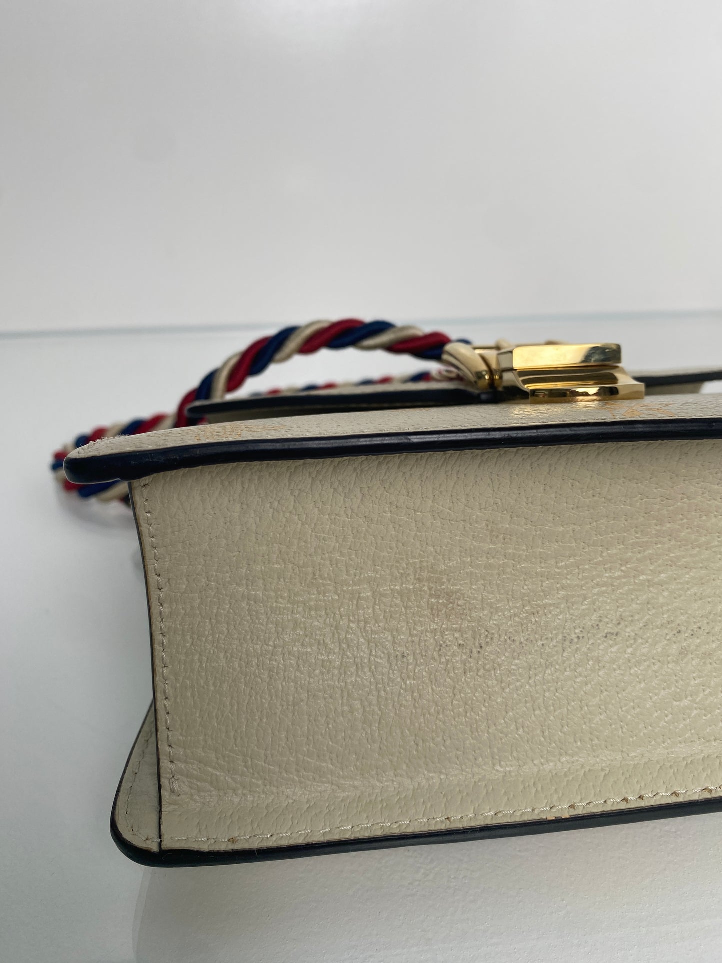 Gucci Cream & Webstripe Bee & Star Sylvie Top Handle Bag GHW