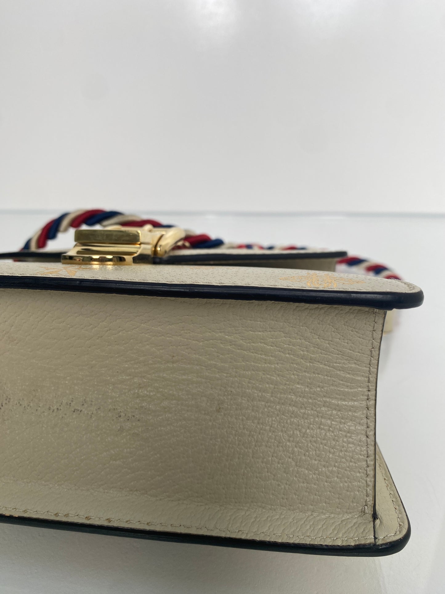 Gucci Cream & Webstripe Bee & Star Sylvie Top Handle Bag GHW