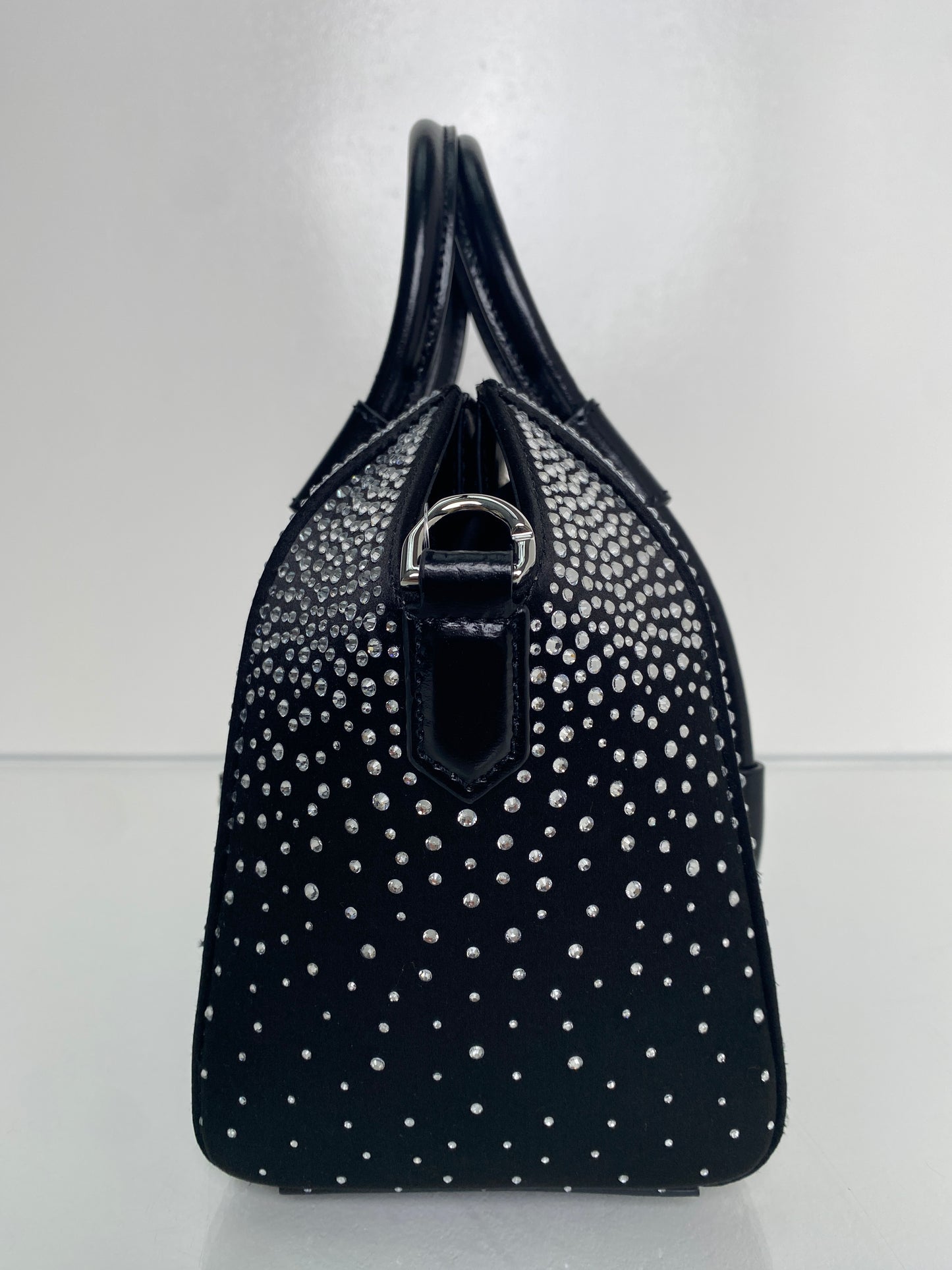 Givenchy Mini Antigona Lock Black Satin and Strass Crossbody Bag