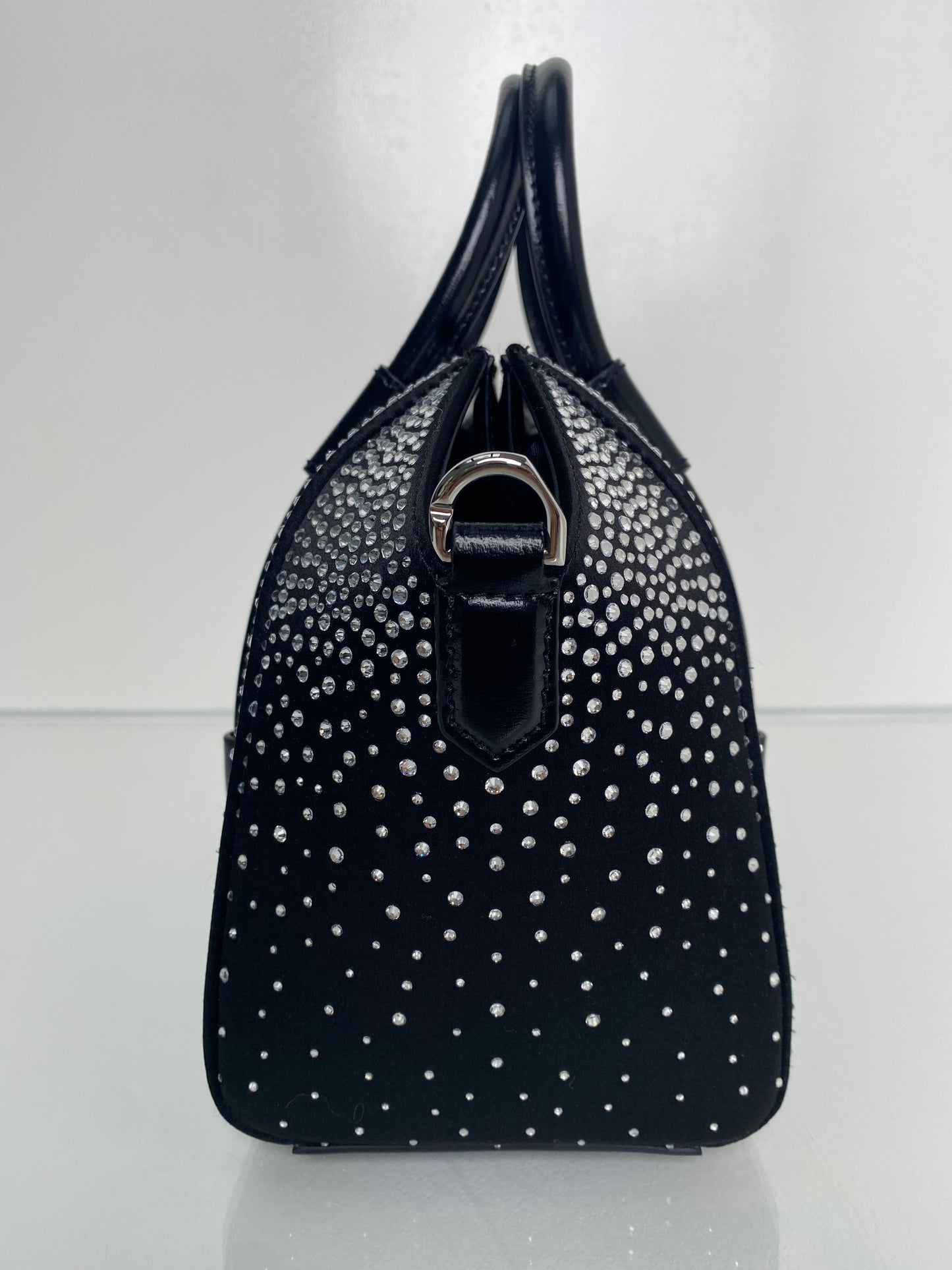 Givenchy Mini Antigona Lock Black Satin and Strass Crossbody Bag