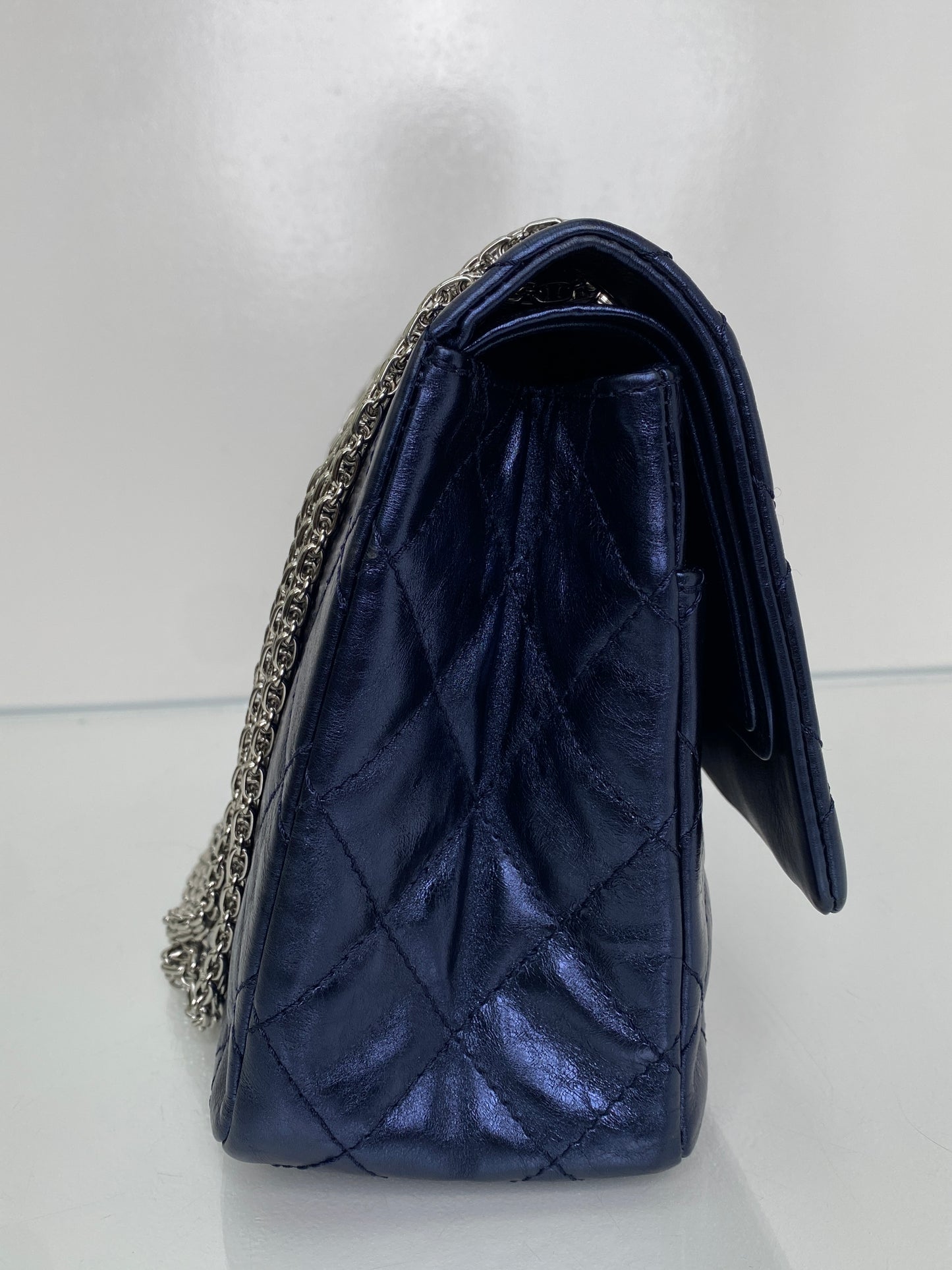 Chanel Re-Issue Navy Iridescent Crinkled Calf SHW