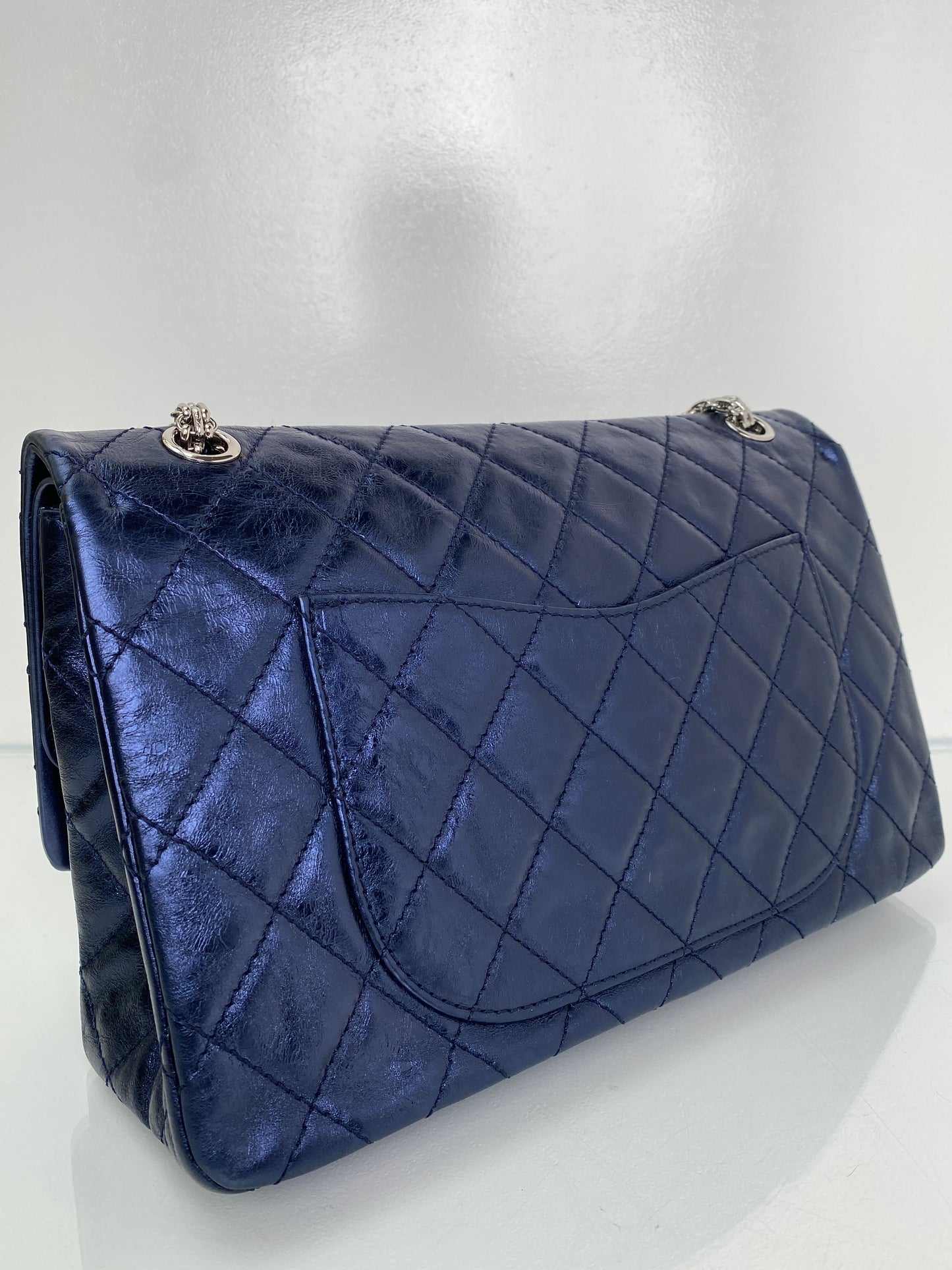 Chanel Re-Issue Navy Iridescent Crinkled Calf SHW