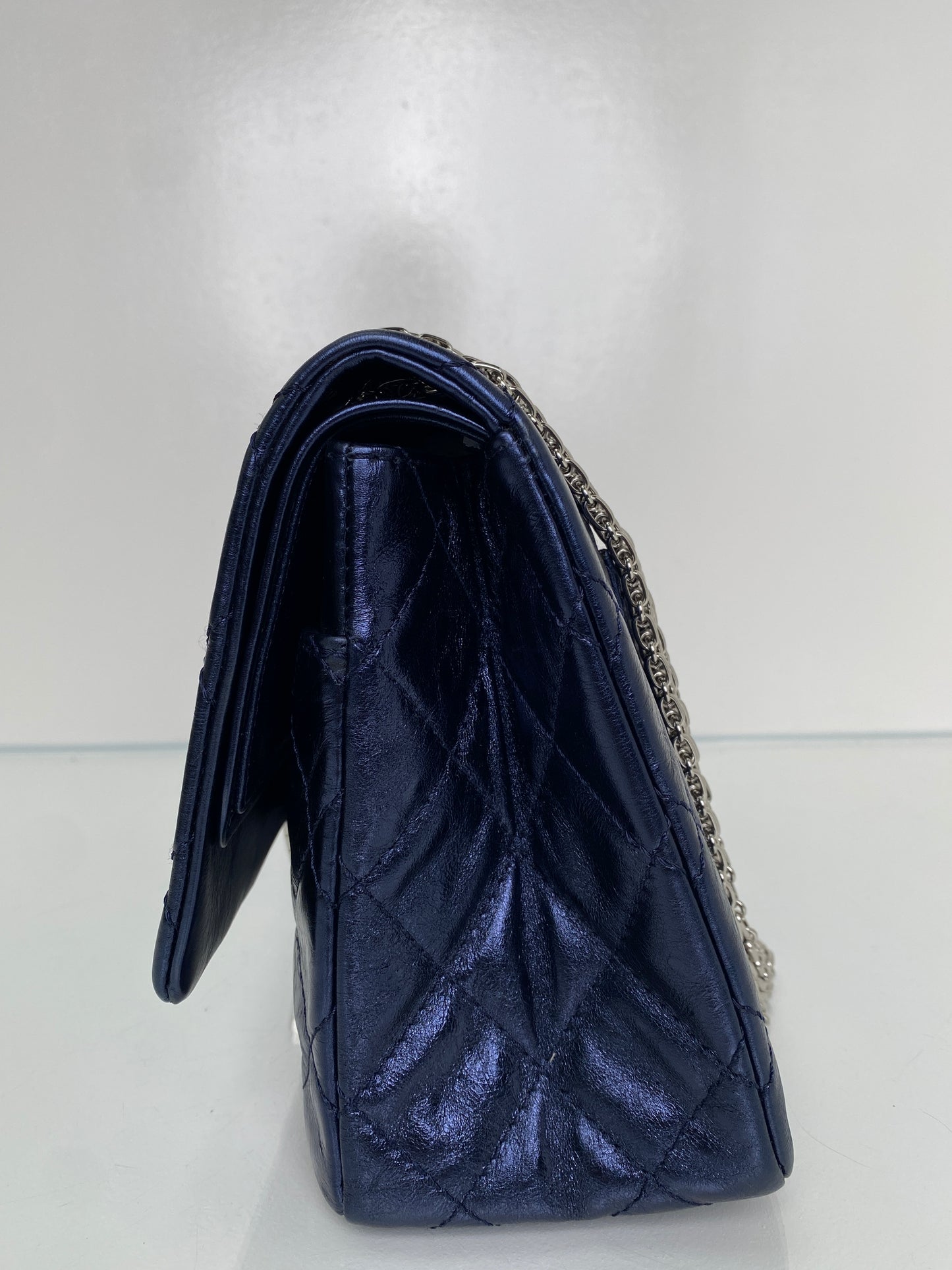 Chanel Re-Issue Navy Iridescent Crinkled Calf SHW