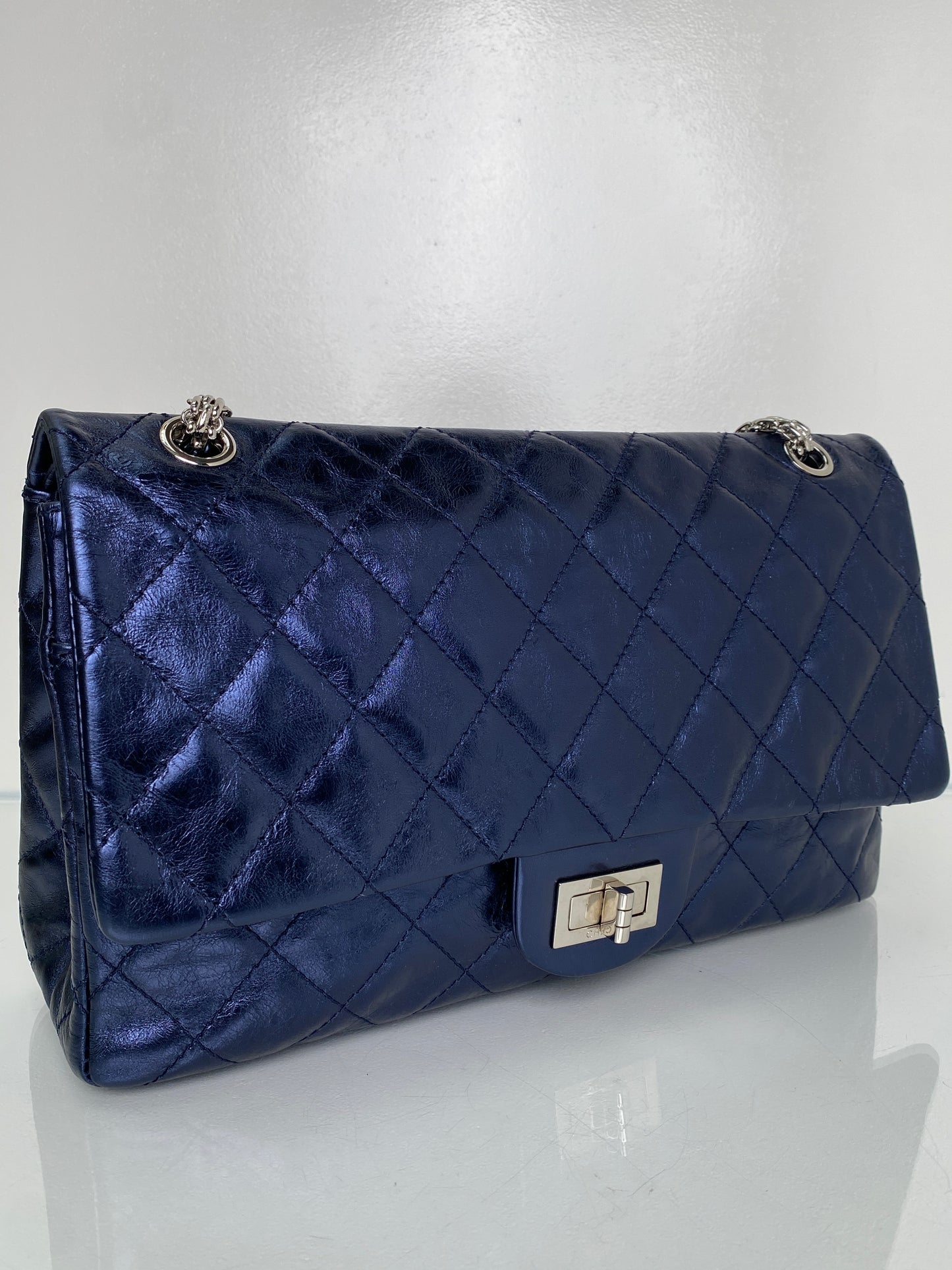 Chanel Re-Issue Navy Iridescent Crinkled Calf SHW