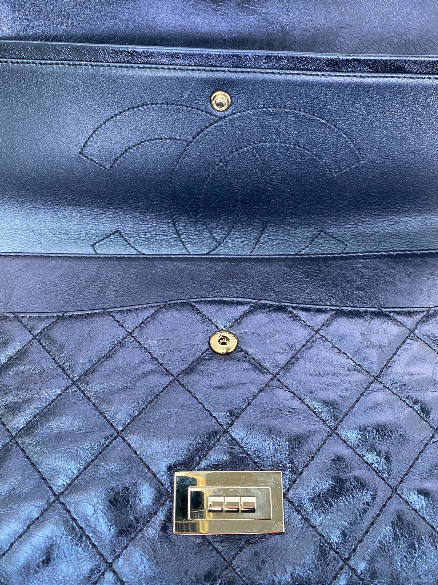Chanel Re-Issue Navy Iridescent Crinkled Calf SHW