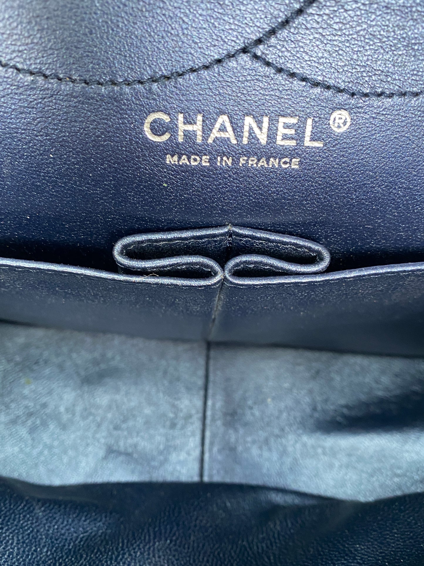 Chanel Re-Issue Navy Iridescent Crinkled Calf SHW