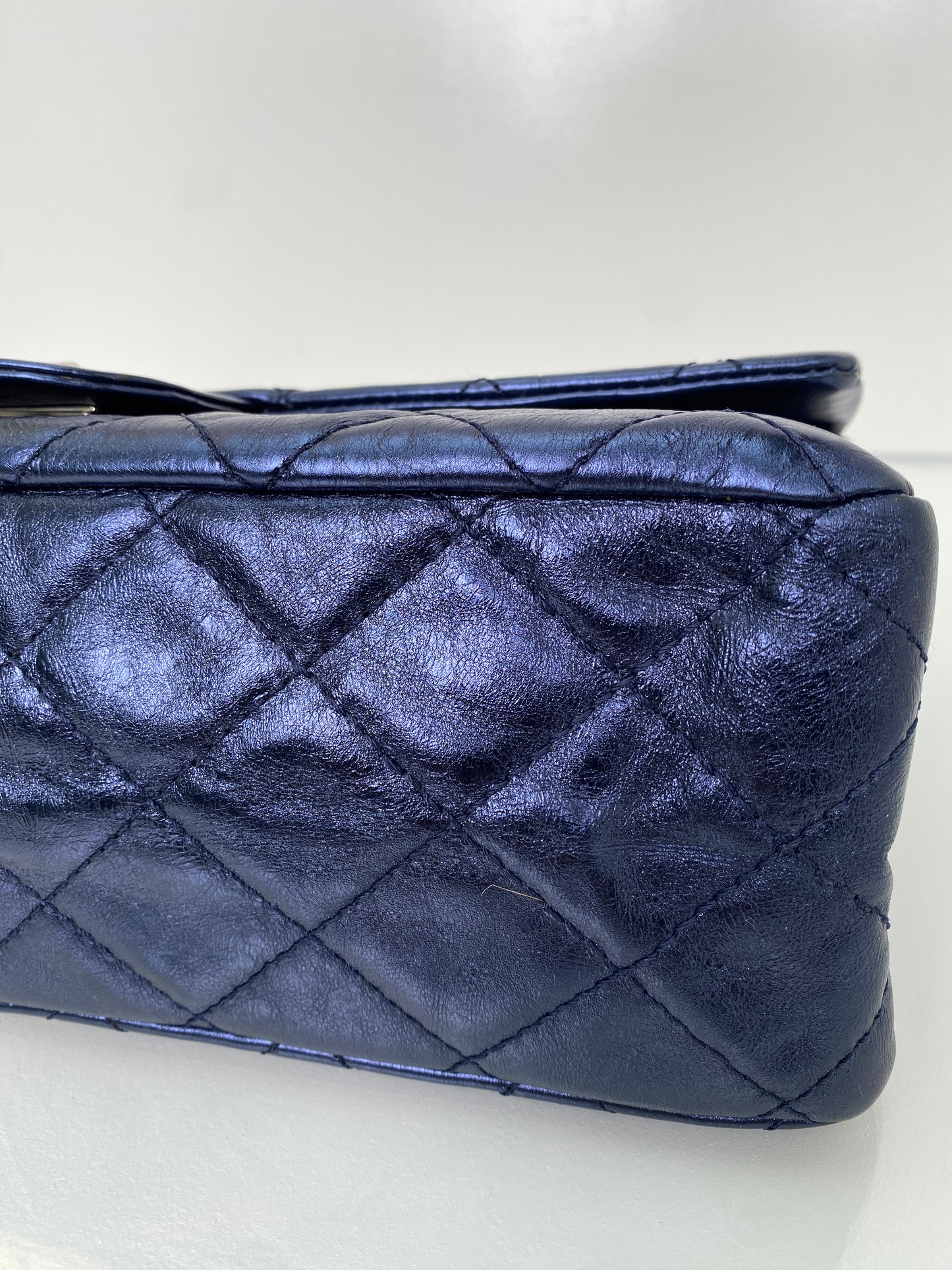 Chanel Re-Issue Navy Iridescent Crinkled Calf SHW