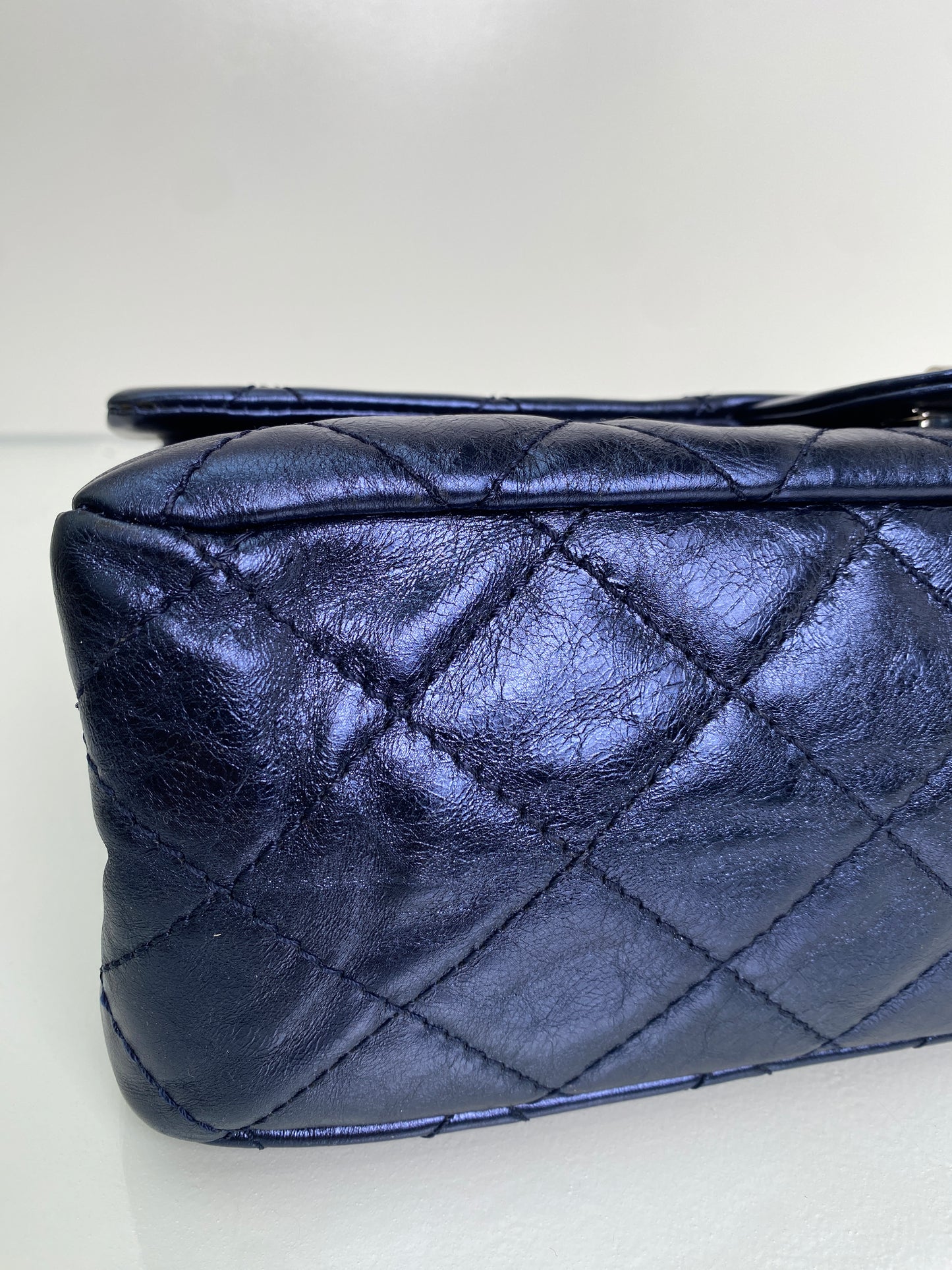 Chanel Re-Issue Navy Iridescent Crinkled Calf SHW
