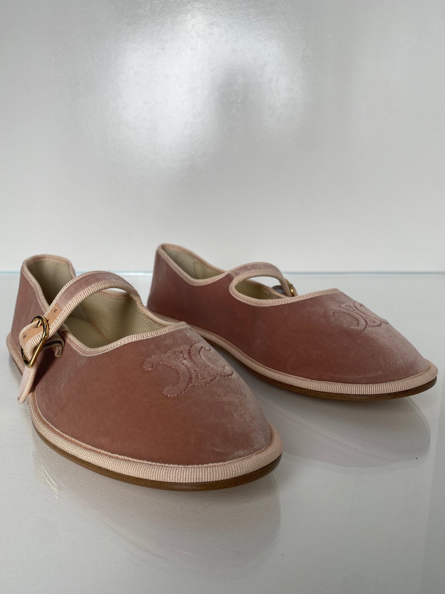 Celine Light Pink Eve Triomphe Mary-Jane Flats, 41