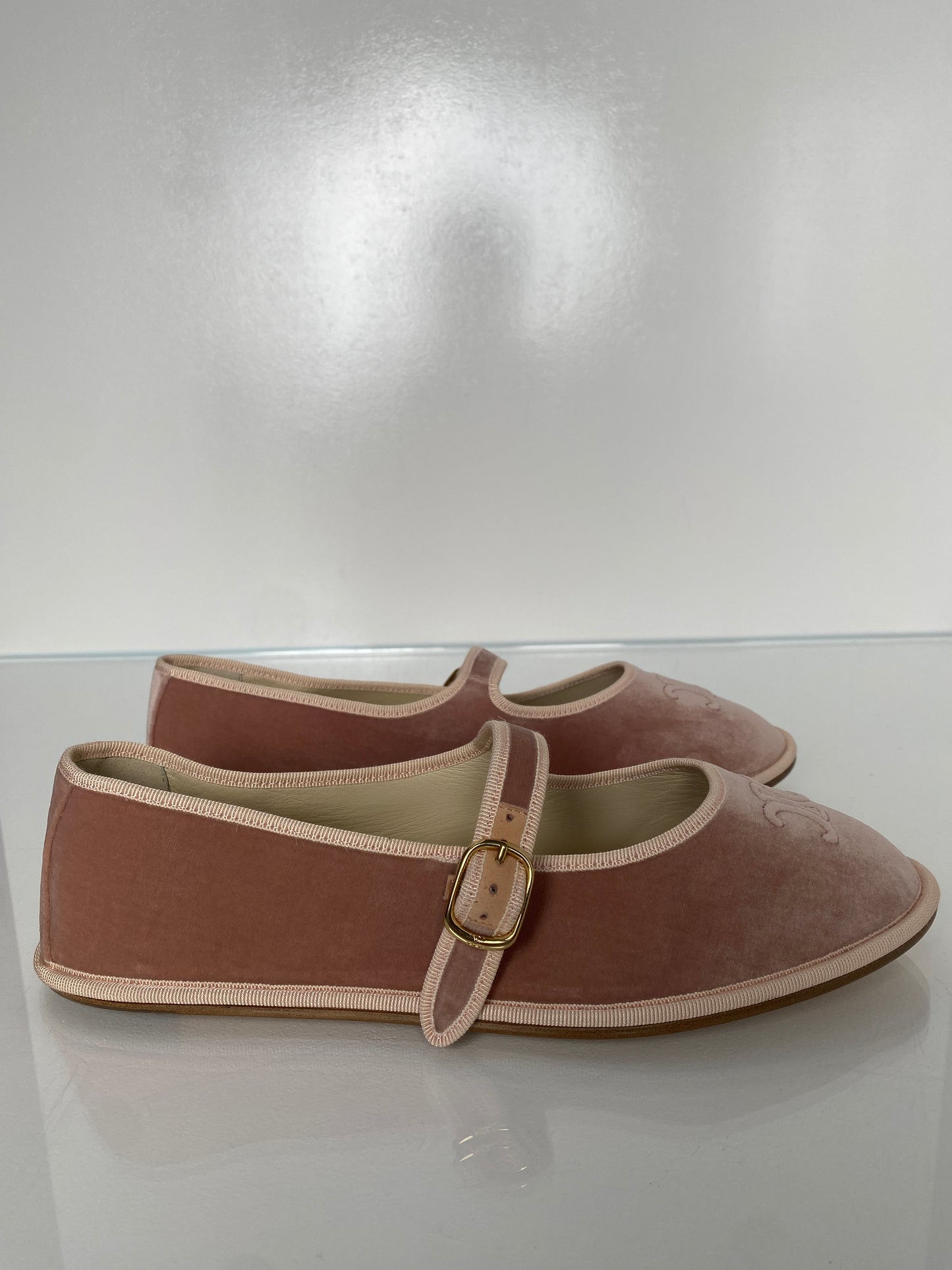 Celine Light Pink Eve Triomphe Mary-Jane Flats, 41
