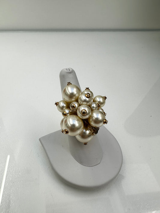 Chanel Gold Pearl Drop Ring