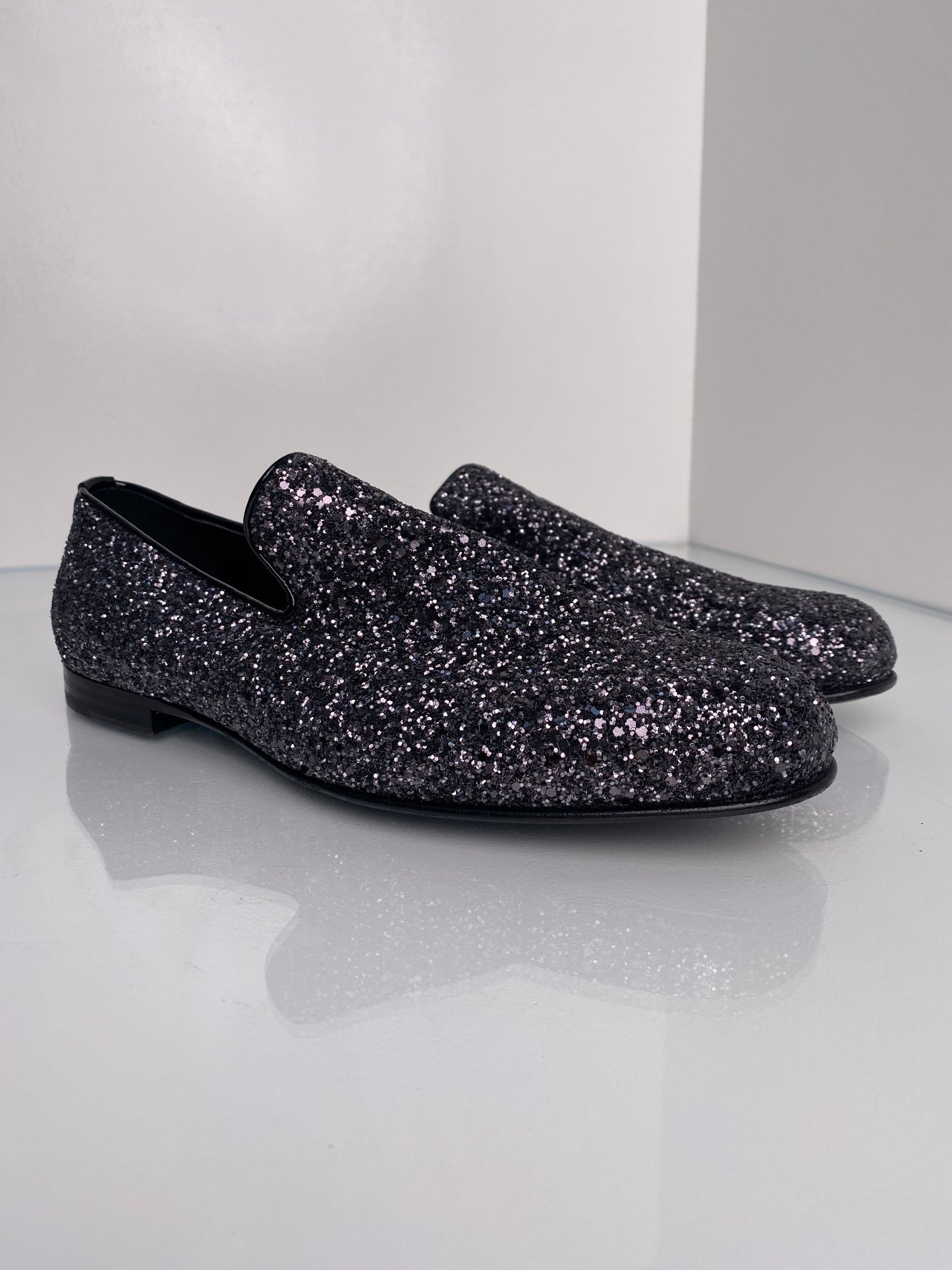 Jimmy Choo Black Sequin Loafers, 40.5