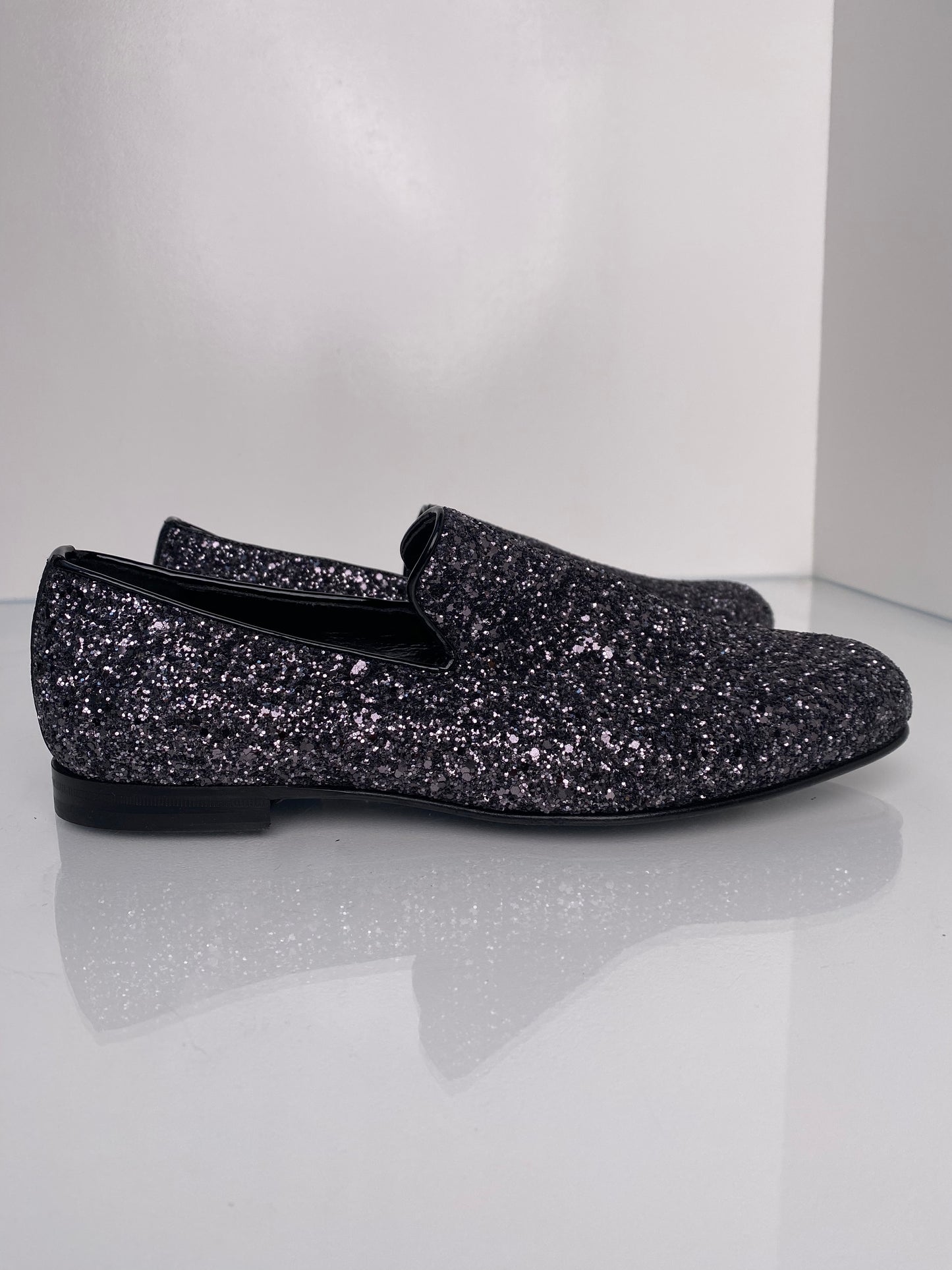 Jimmy Choo Black Sequin Loafers, 40.5