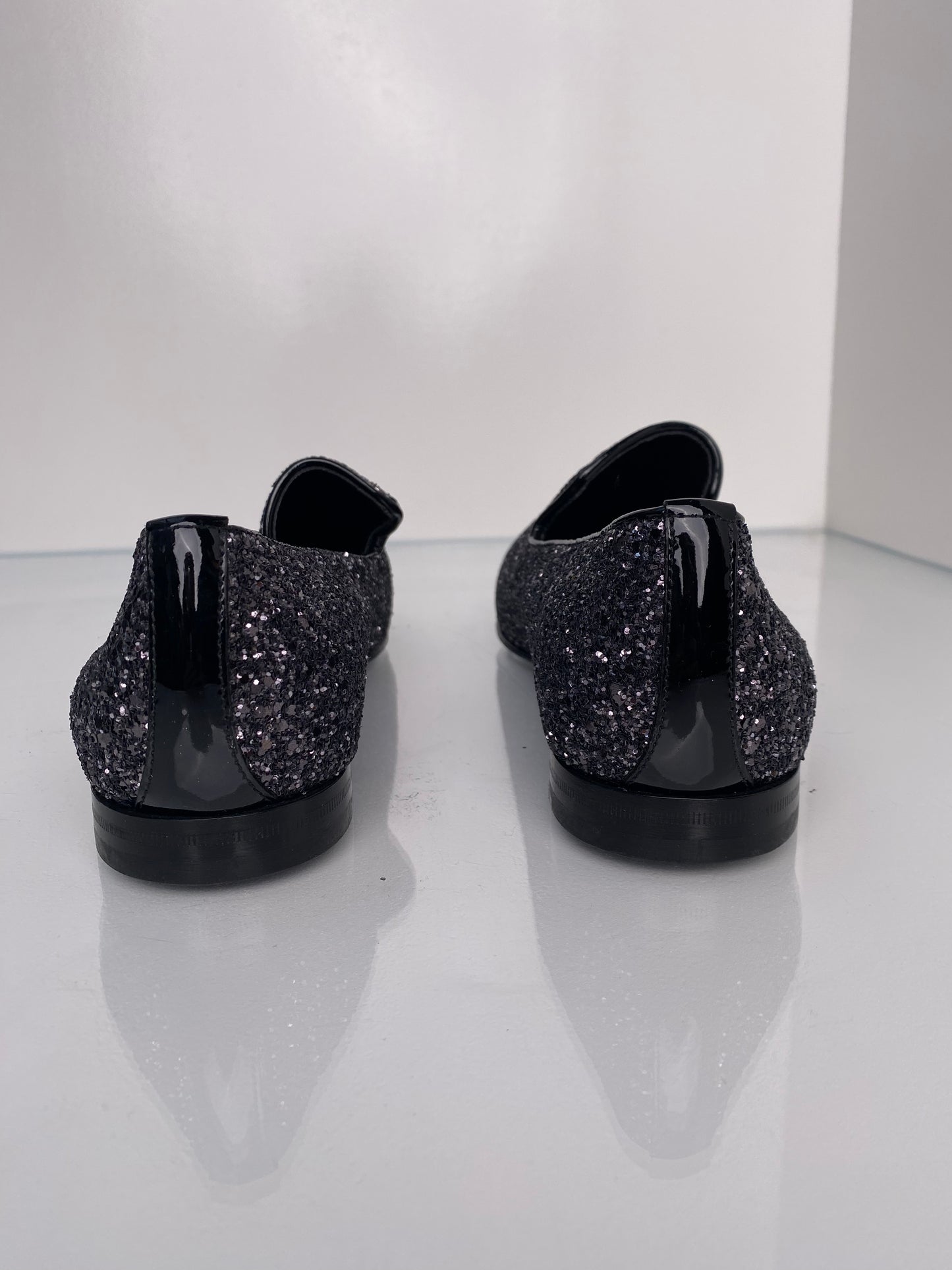 Jimmy Choo Black Sequin Loafers, 40.5