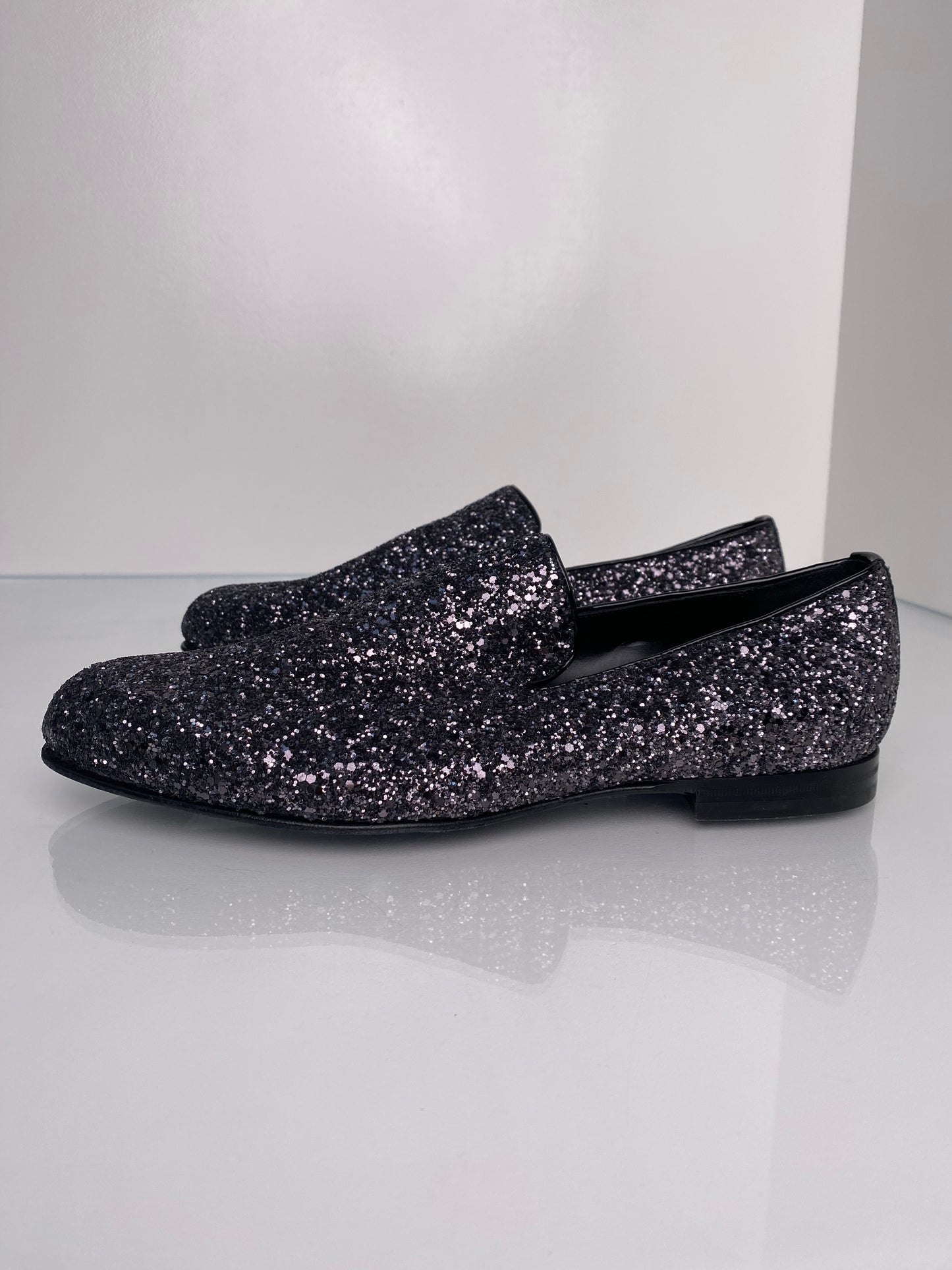 Jimmy Choo Black Sequin Loafers, 40.5