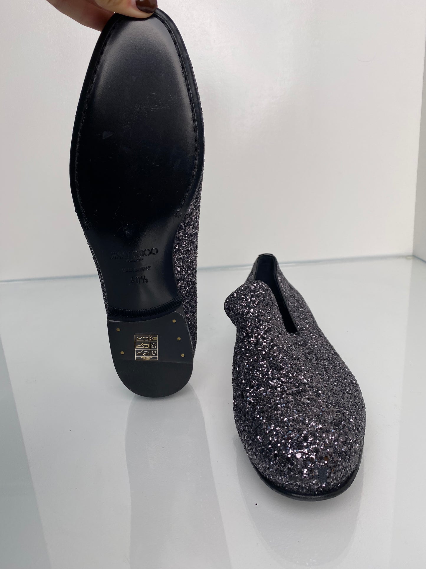 Jimmy Choo Black Sequin Loafers, 40.5