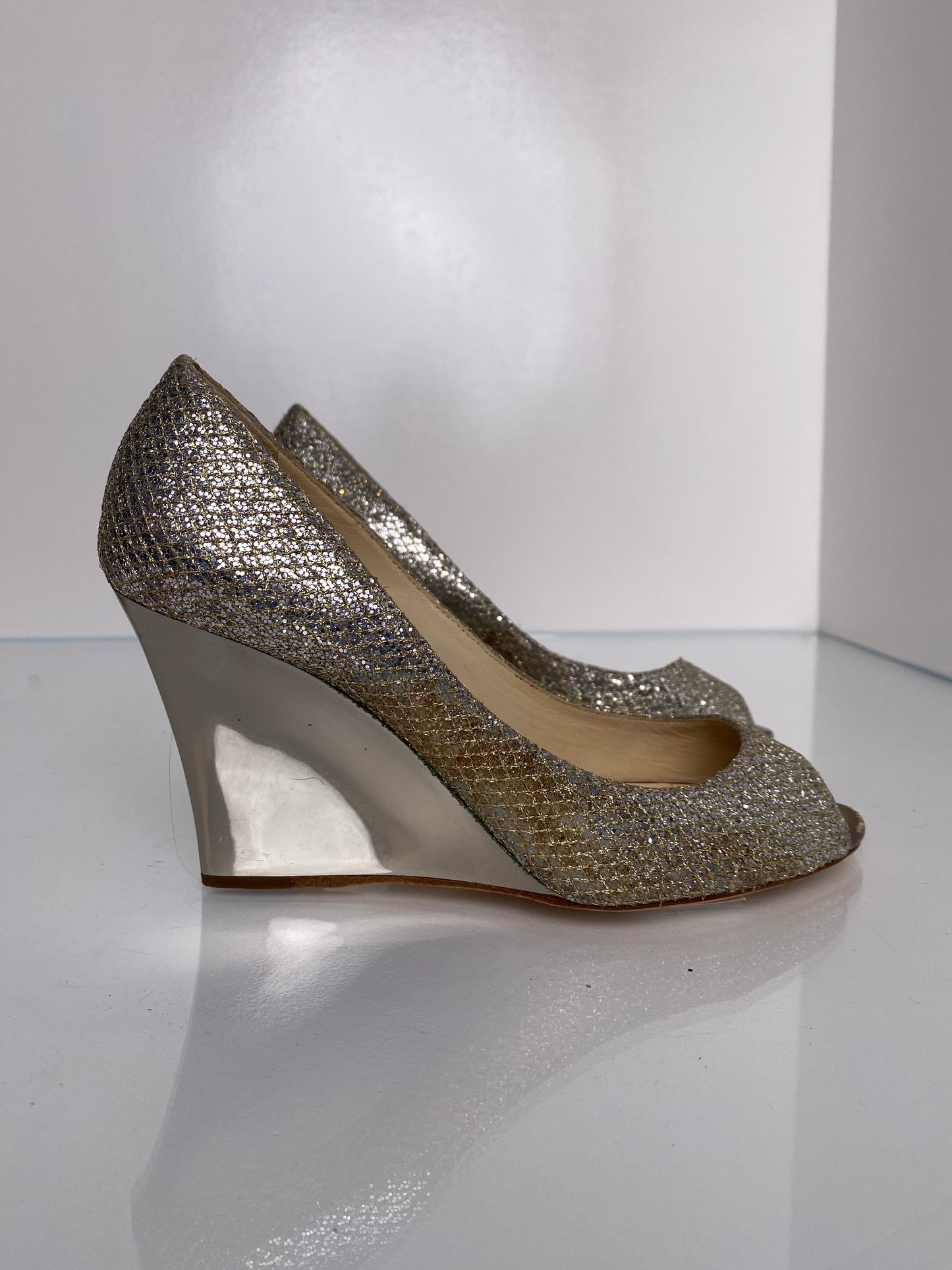 Jimmy Choo Gold & Silver Sequin Wedges, 37