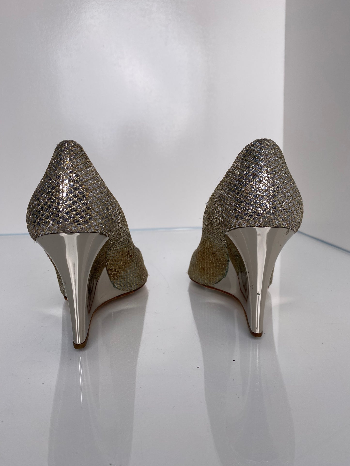 Jimmy Choo Gold & Silver Sequin Wedges, 37