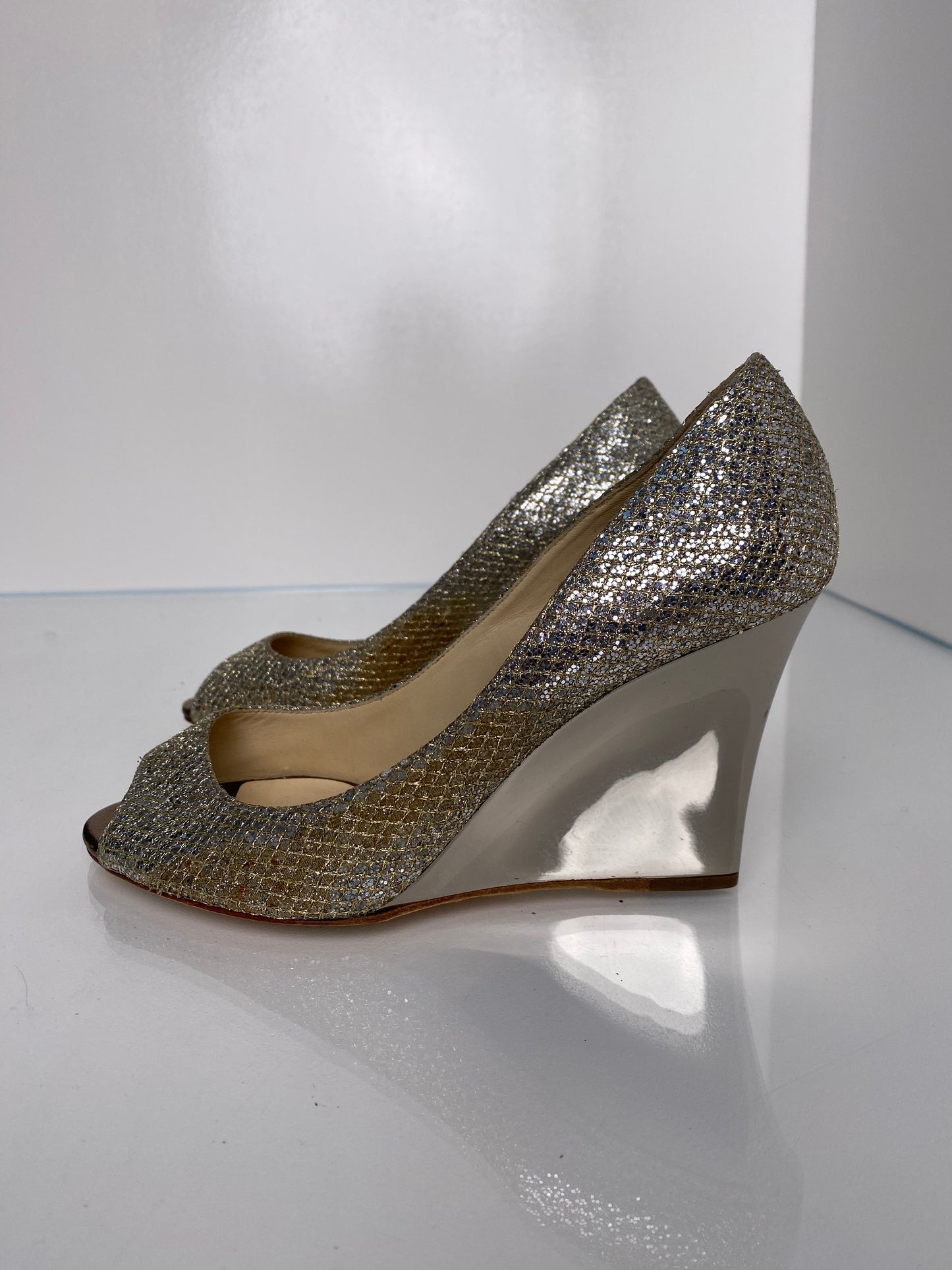 Jimmy Choo Gold & Silver Sequin Wedges, 37