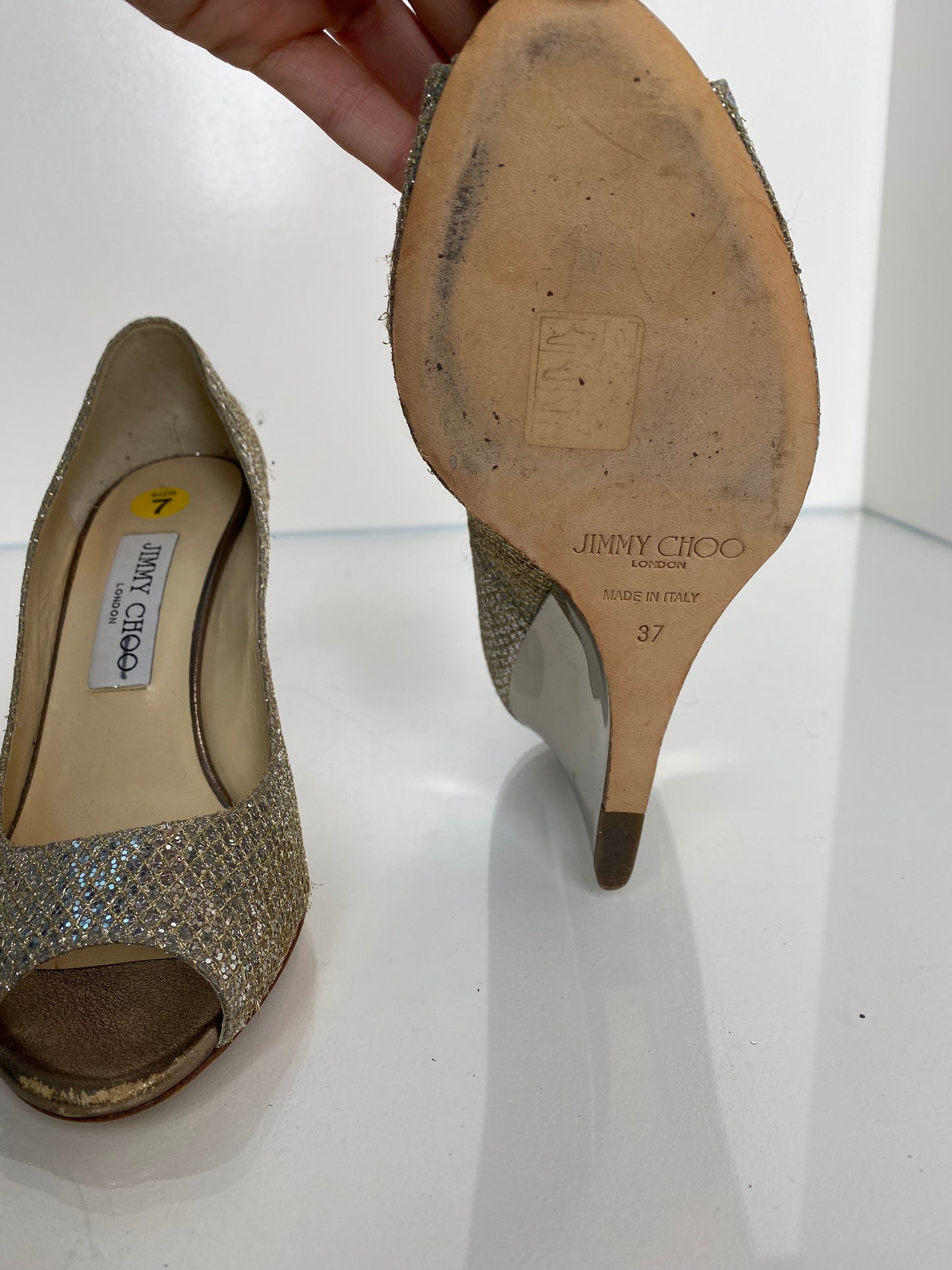 Jimmy Choo Gold & Silver Sequin Wedges, 37