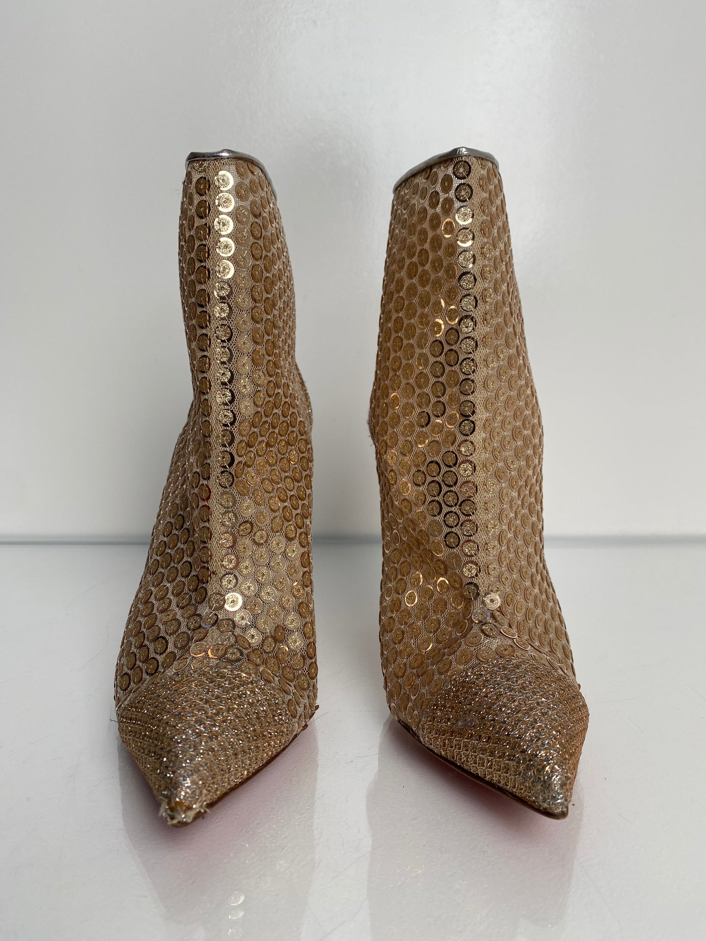 Christian Louboutin Gold Sequin Booties, 37