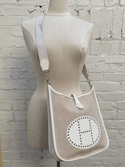 Hermes Evelyne PM Toile/Blanc PHW #H