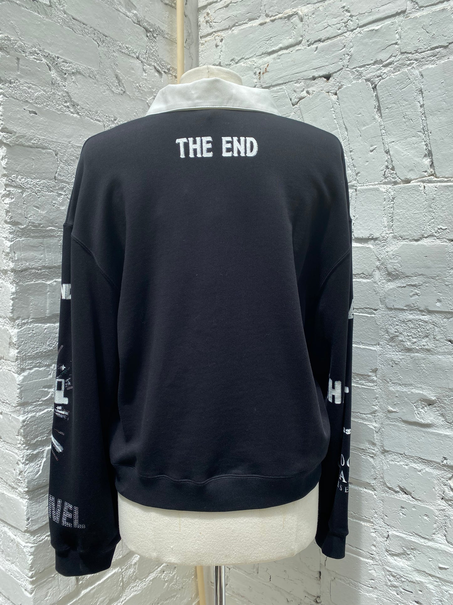 Chanel Black CC Graphic Print Polo Sweatshirt, L