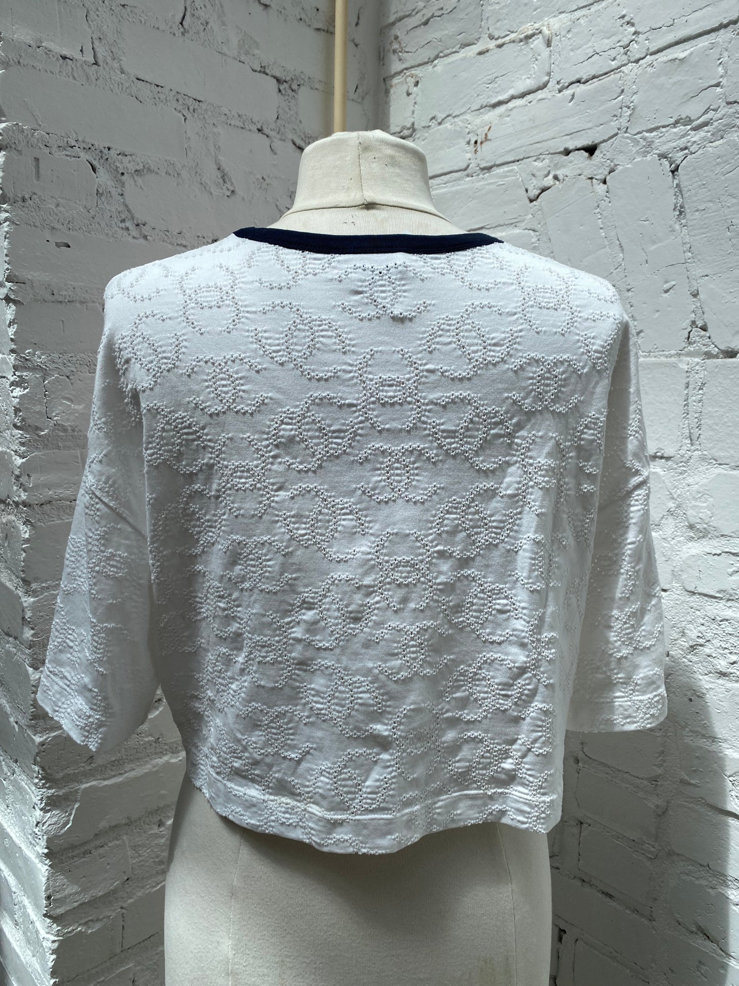 Chanel White, Black, Pink, & Orange Gradient “5” Eyelet T Shirt, 38/40