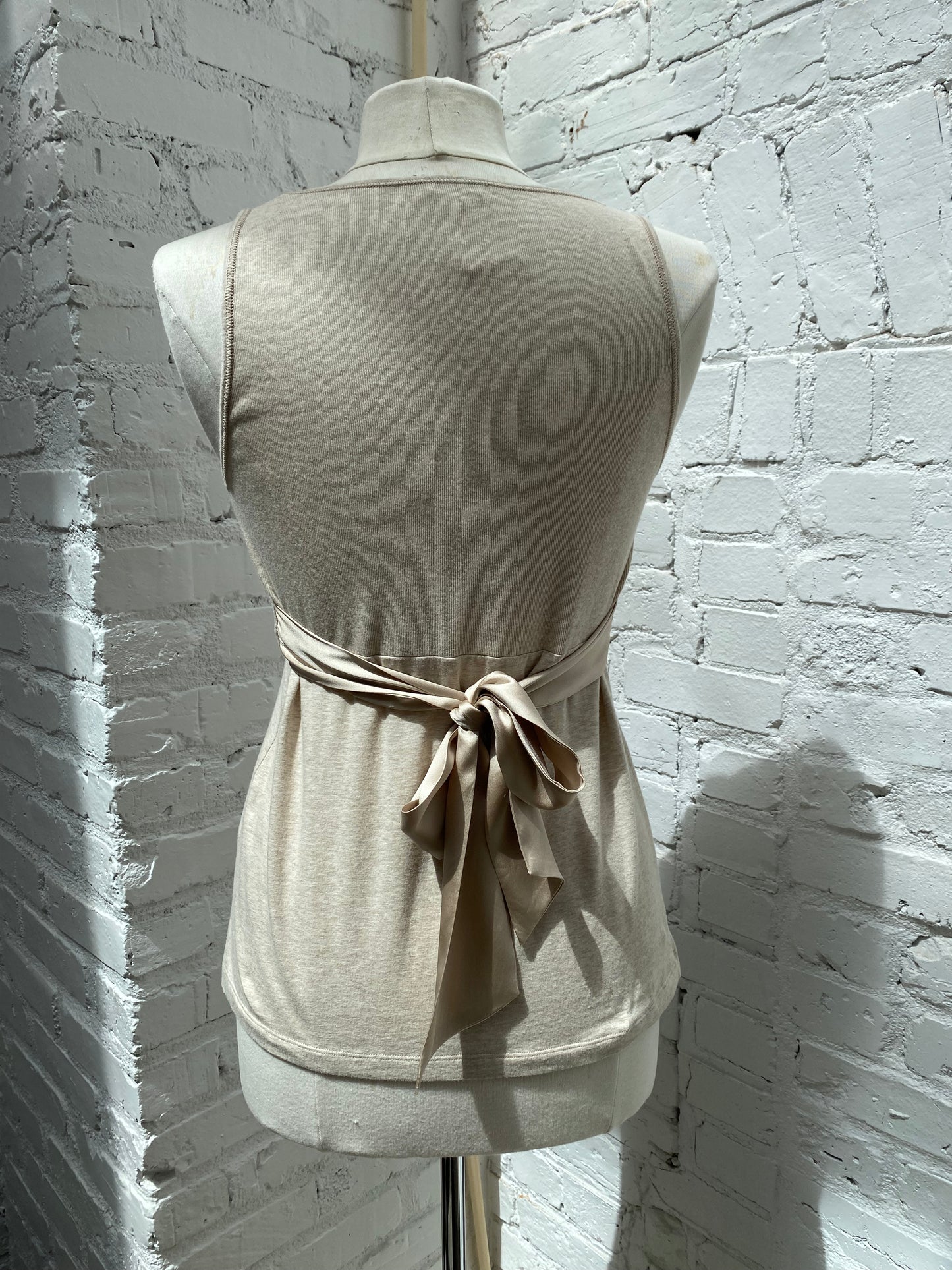 Brunello Cucinelli Tan / Cream Knit Silk Tie Tank Top, EST S