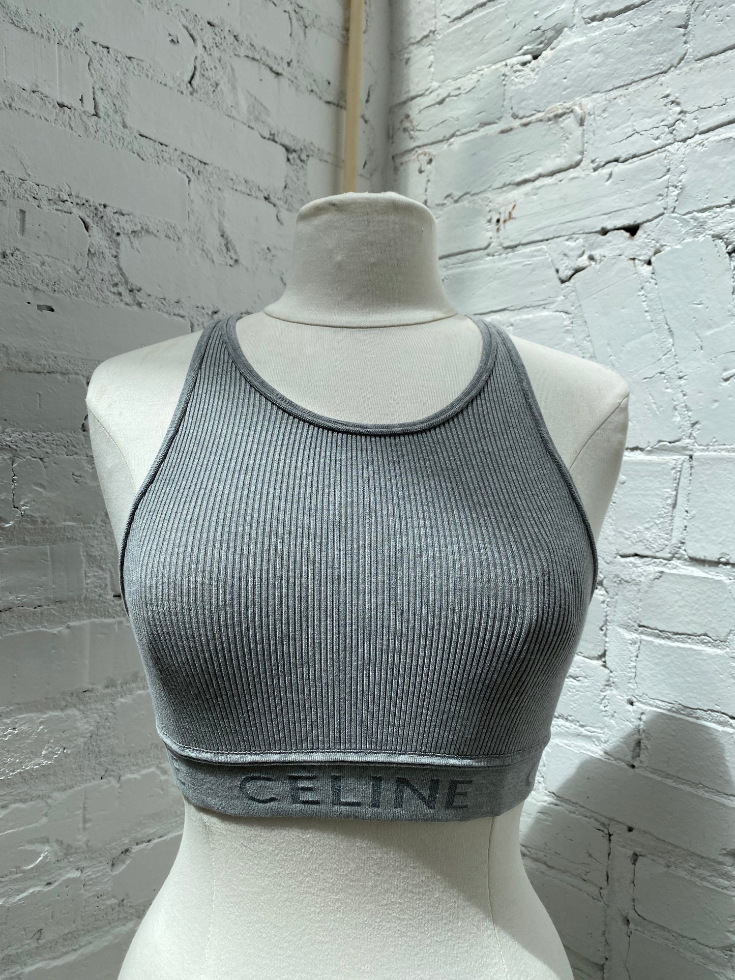 Celine Gray Ribbed Cropped Tank, M