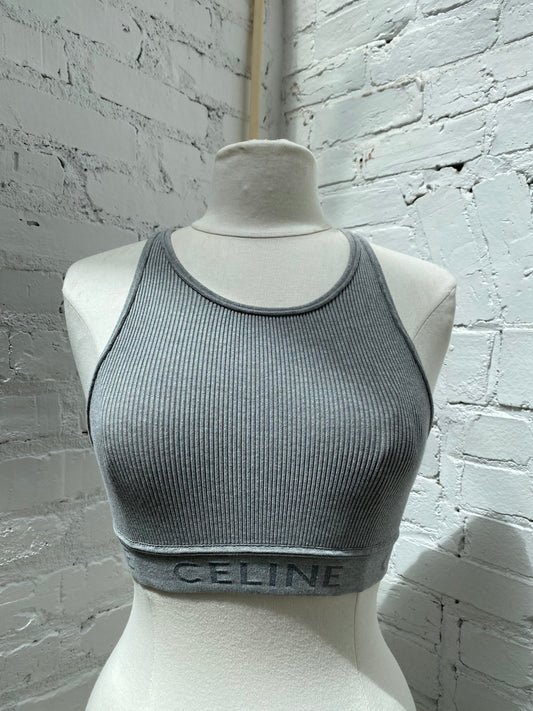Celine Gray Ribbed Cropped Tank, M