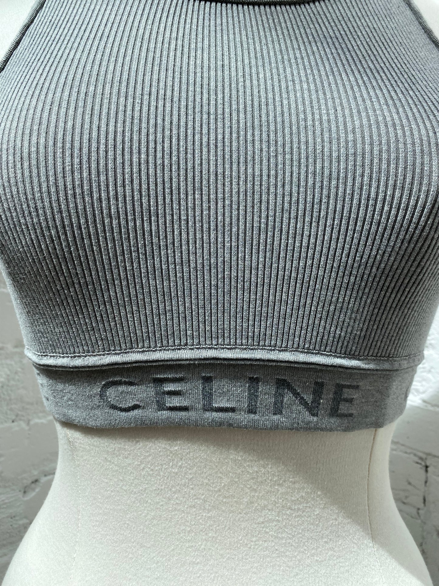 Celine Gray Ribbed Cropped Tank, M