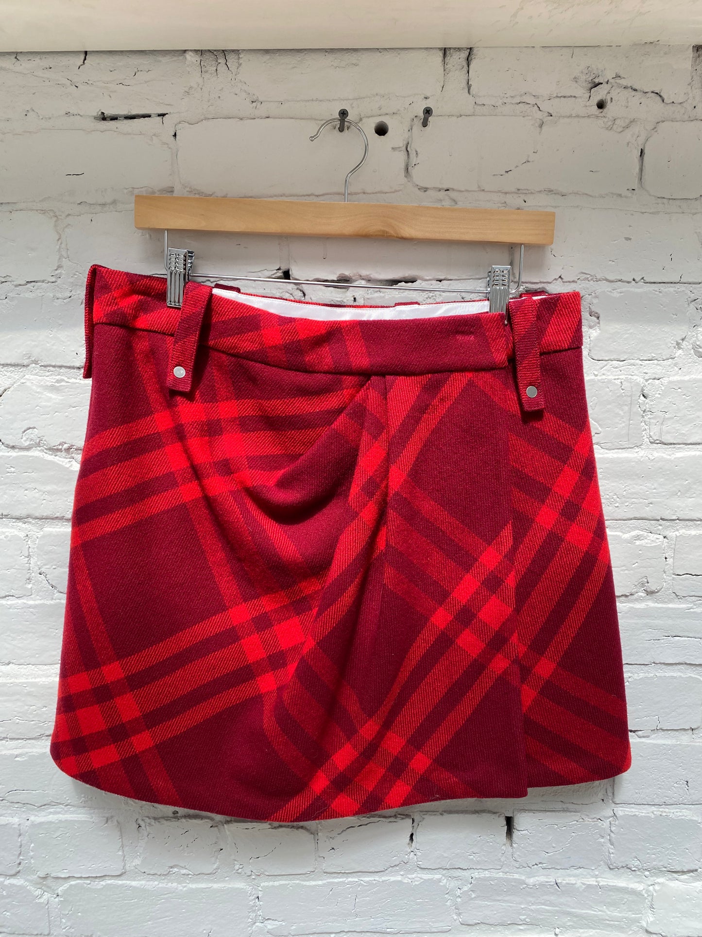 Burberry Red Plaid Wool Mini Skirt, 8
