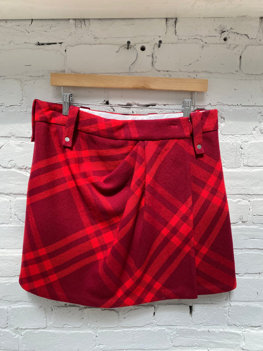 Burberry Red Plaid Wool Mini Skirt, 8