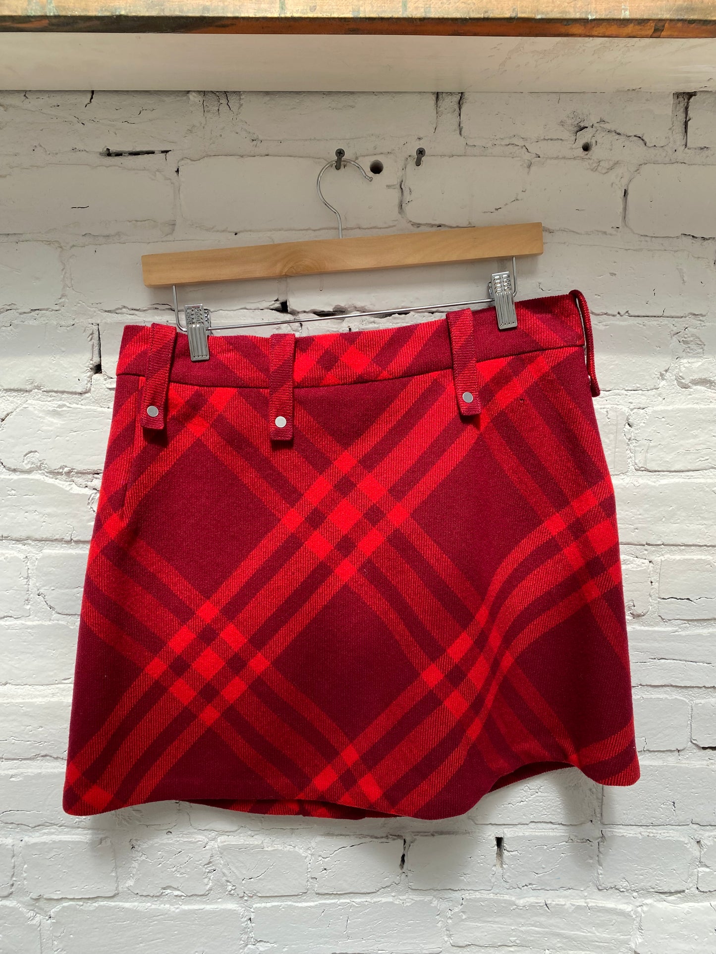 Burberry Red Plaid Wool Mini Skirt, 8