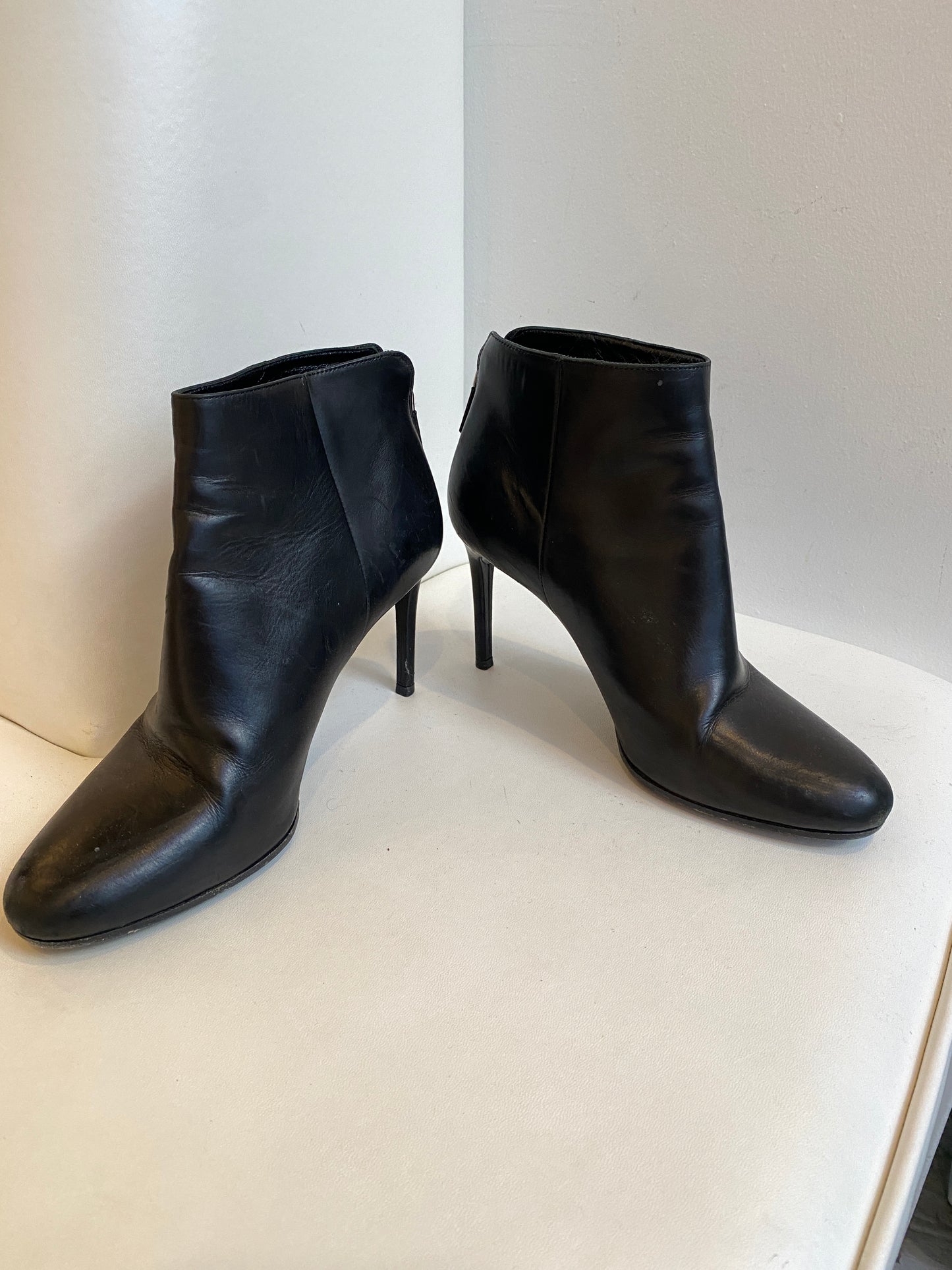 Prada black leather booties