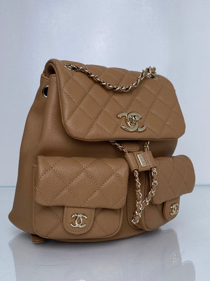 Chanel Caramel Duma Pockets Drawstring Caviar Backpack GHW
