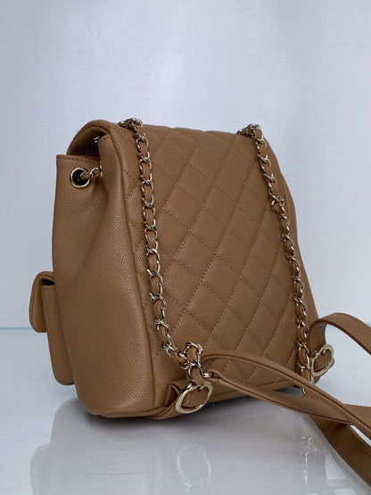 Chanel Caramel Duma Pockets Drawstring Caviar Backpack GHW