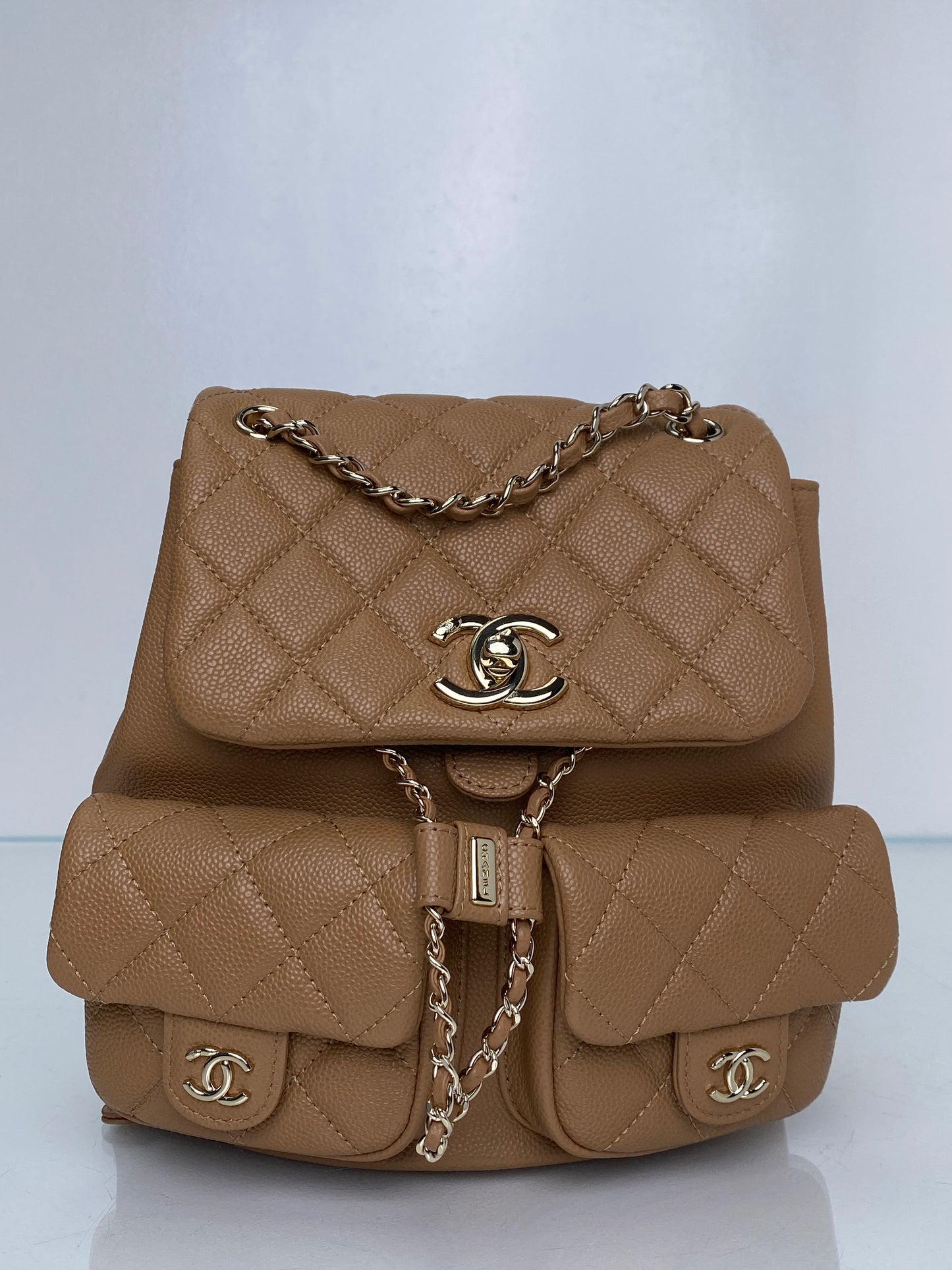 Chanel Caramel Duma Pockets Drawstring Caviar Backpack GHW