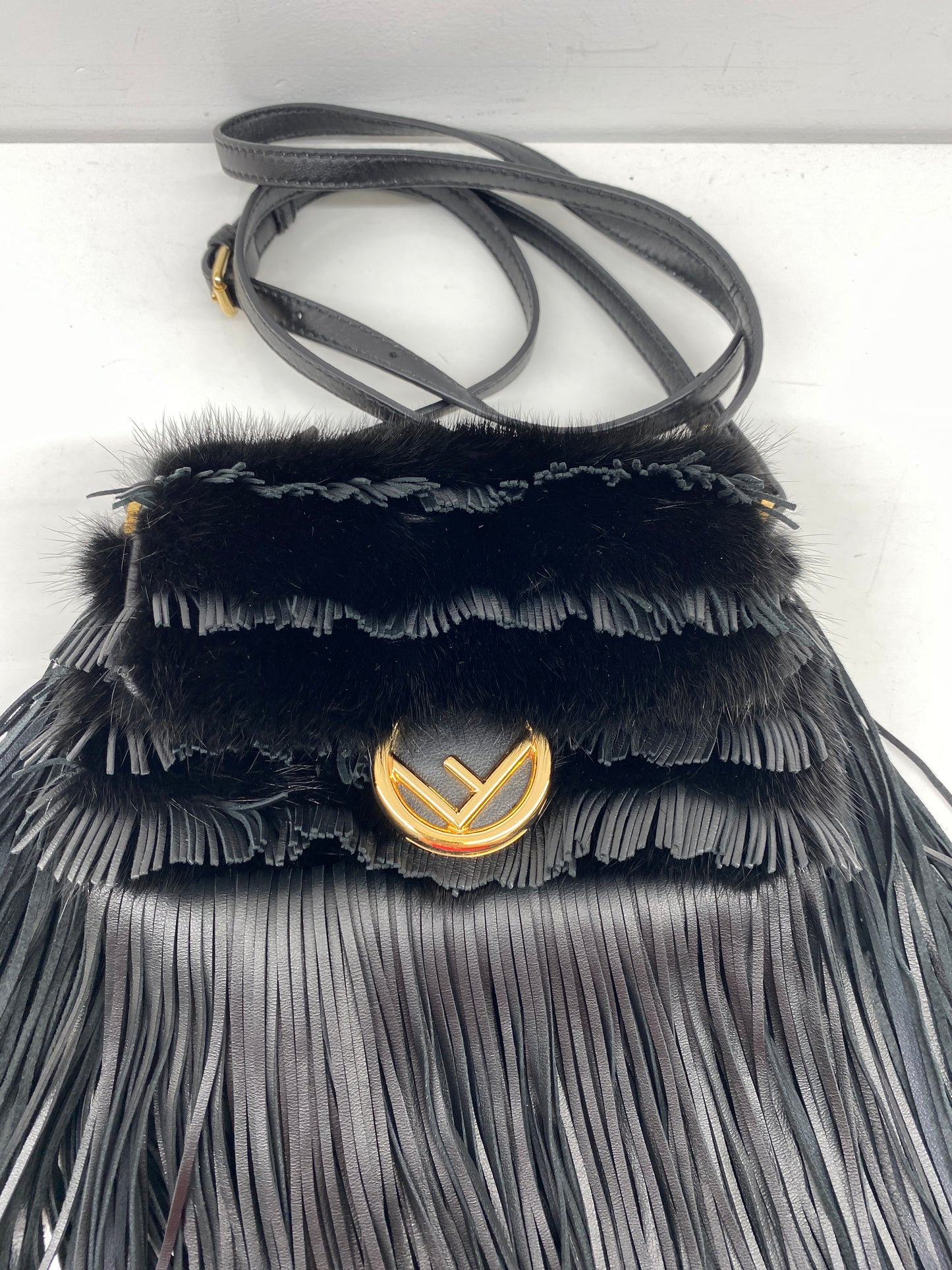 Fendi mink-fur and leather fringe crossbody bag